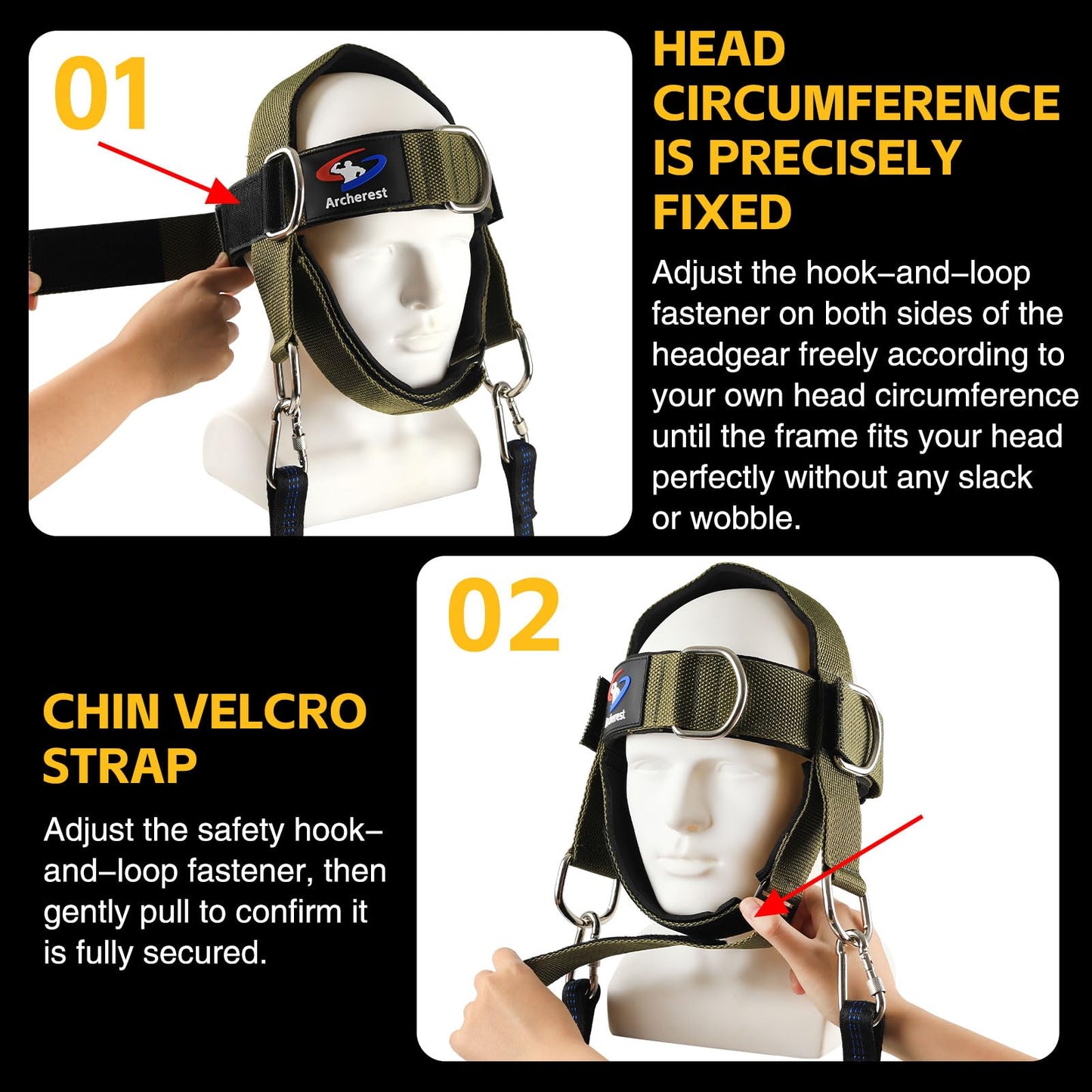 Fitness Neck Head Harness Trainer, Adjustable Chin Strap and Head Harness Strength with Nylon Tether, Neoprene Neck Exerciser for Weight Lifting, Home and Gym Use, Green