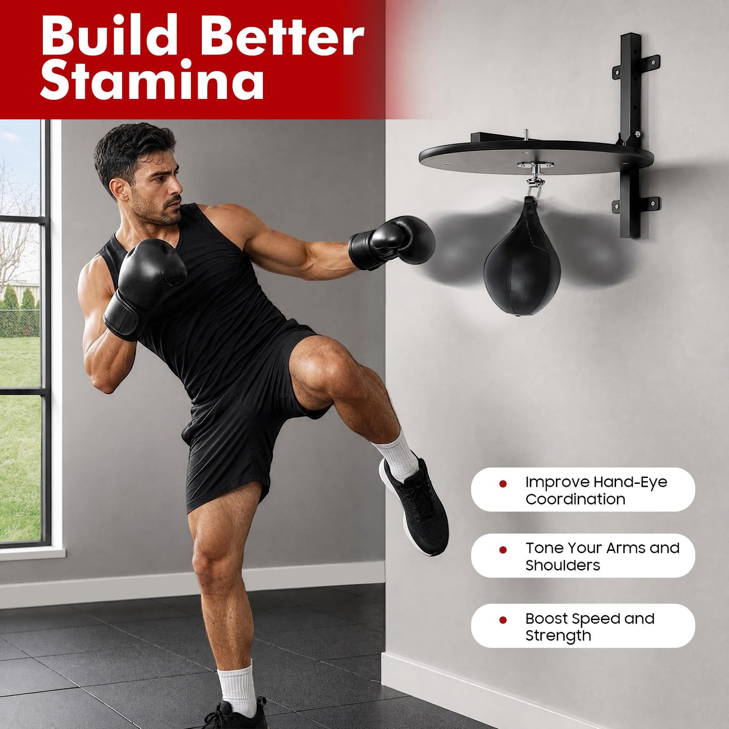 Speed Bag Platform Kit for Indoor Boxing, Heavy Duty Speed Bag for Boxing Training Equipment with Punching Ball, Adjustable Height Wall Mounted Speedbag Platform for Home Gym