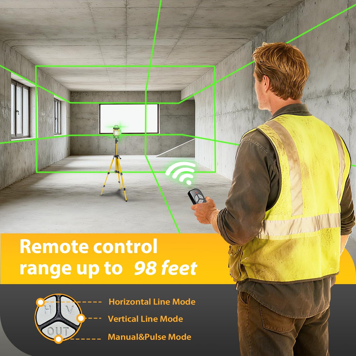 Laser Level - Laser Level 360 Self Leveling with Tripod, 4 x 360 Lazer Leveler Tool Green Line Laser for Ground Leveling, 16 Line Laser Level for Picture Hanging, Measuring, Construction