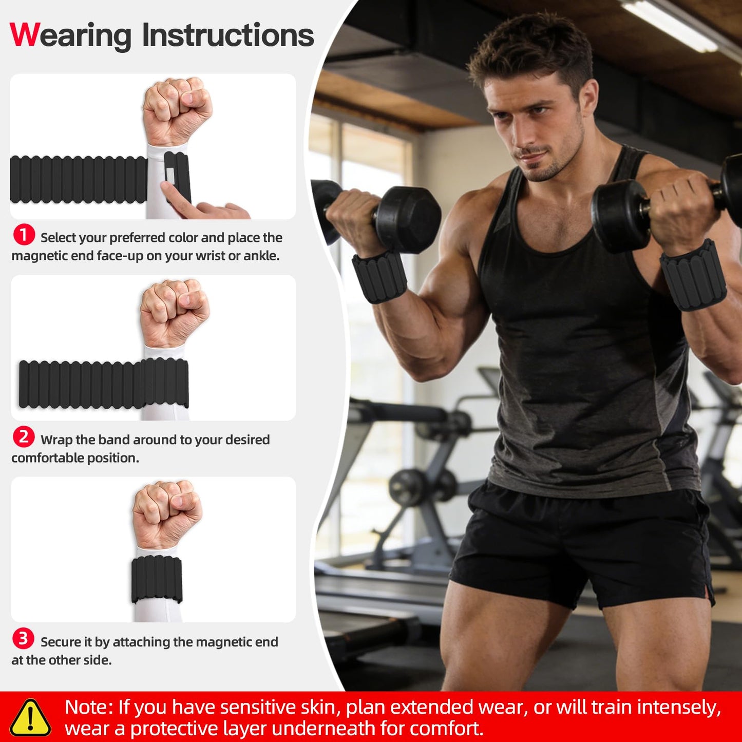 Abahub Wearable Wrist & Ankle Weights Set of 2, Stackable Magnetic Weighted Bracelet for Women, Waterproof Silicone Arm Leg Weights for Home Gym Workout, Walking, Yoga & Pilates - Black, 2.2LB