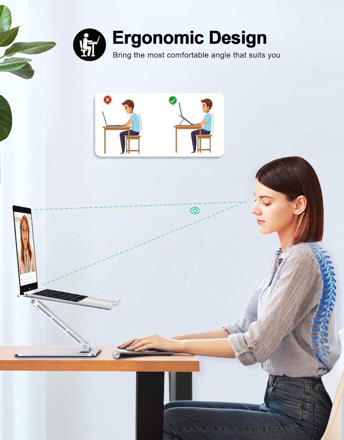RIWUCT 10-16" Foldable Laptop Stand, Height Adjustable Ergonomic Computer Stand for Desk Lecterns Riser, Aluminum
