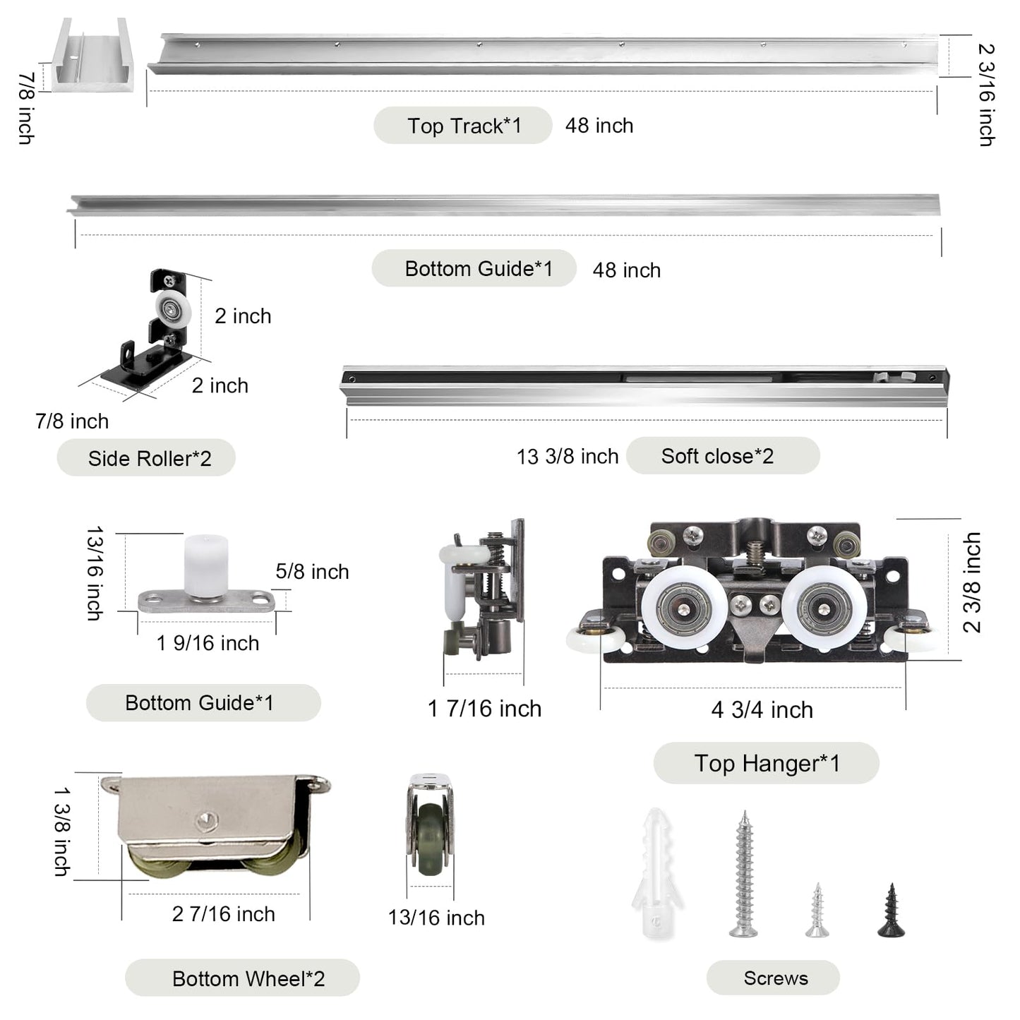 Hbl' 48 Inch Concealed Sliding Barn Door Hardware Kit with Soft Close, Trackless Sliding Door Hardware, Wall Mount Hidden Hardware, Supports Solid Doors up to 130LBS