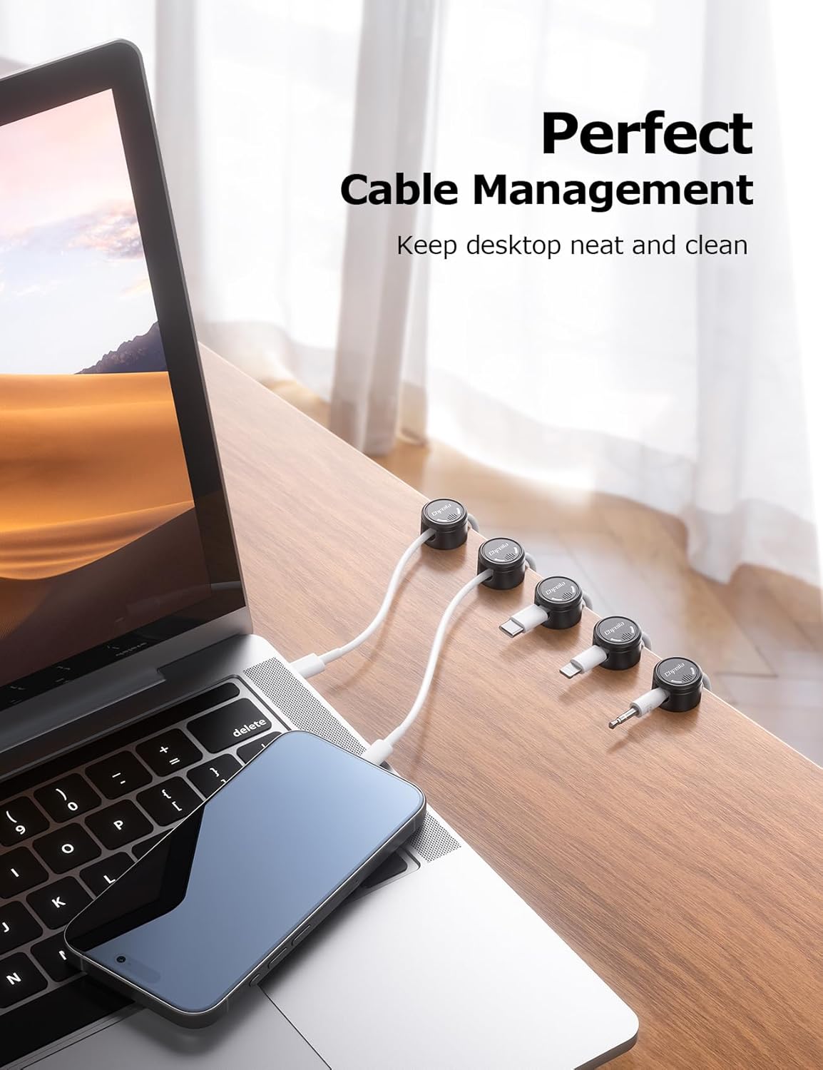 Chfeila 16Pack [360Rotating Cord Organizer, Twist-Lock] Magnetic Cable Management Clips, Adhesive Phone Charging Keeper