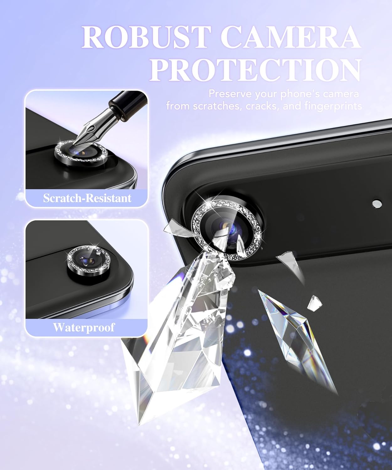 9H BERFY Camera Lens Protector for iPhone Air, Glitter Bling Aluminum Alloy Metal Ring, Tempered Glass Camera Cover