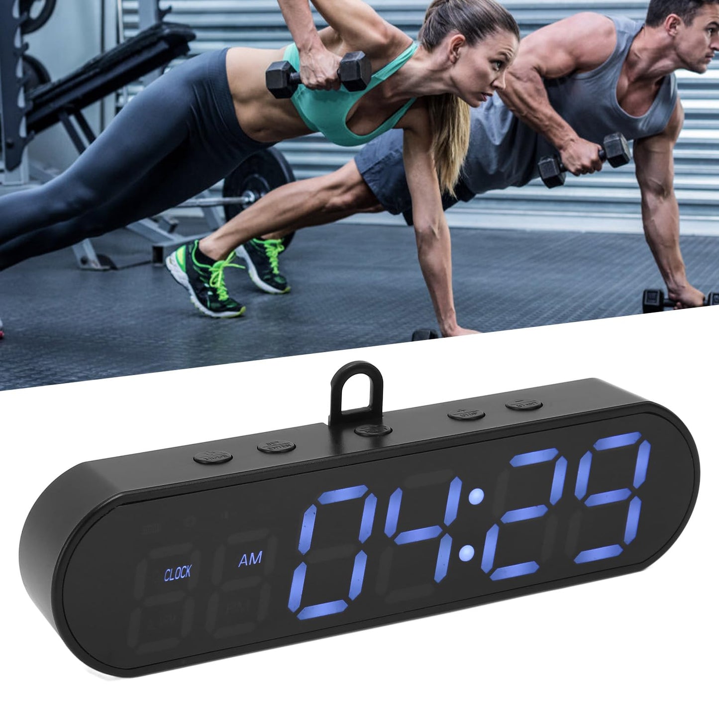 Portable Gym Timer, LED Display Interval Timer with Time Progress Bar/Rounds, Countdown/Up Stopwatch, Buzzer & Rechargeable Powered Battery Workout Timer for Home Gym Fitness