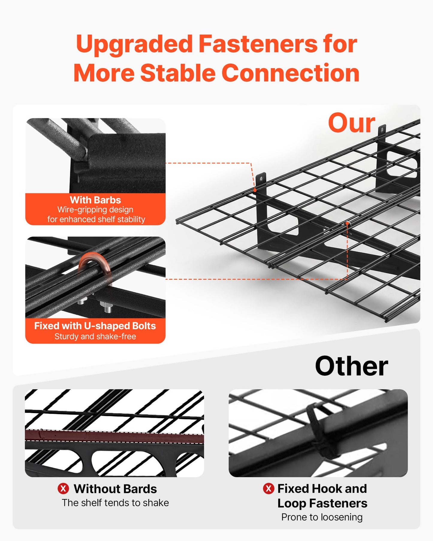 VEVOR 2-Pack Heavy Duty Garage Wall Shelving, 2 x 6 ft Steel Wall Mounted Shelving Unit with Hooks, 24 x 72 Inch Per Shelf Floating Storage Metal Rack, 1000 lbs Total Weight Capacity