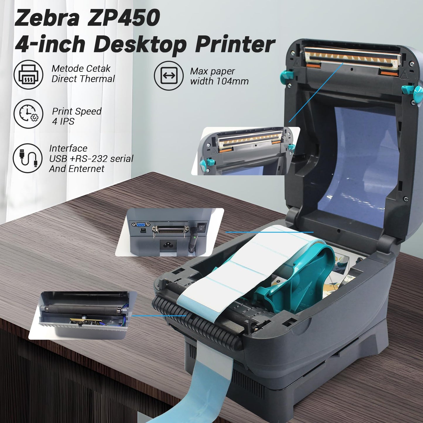 New Zebra ZP450 Direct Thermal Label ZP 450 Barcode Printer | USB, Serial, and Parallel Connectivity 203 DPI Resolution - 1 Year Warranty