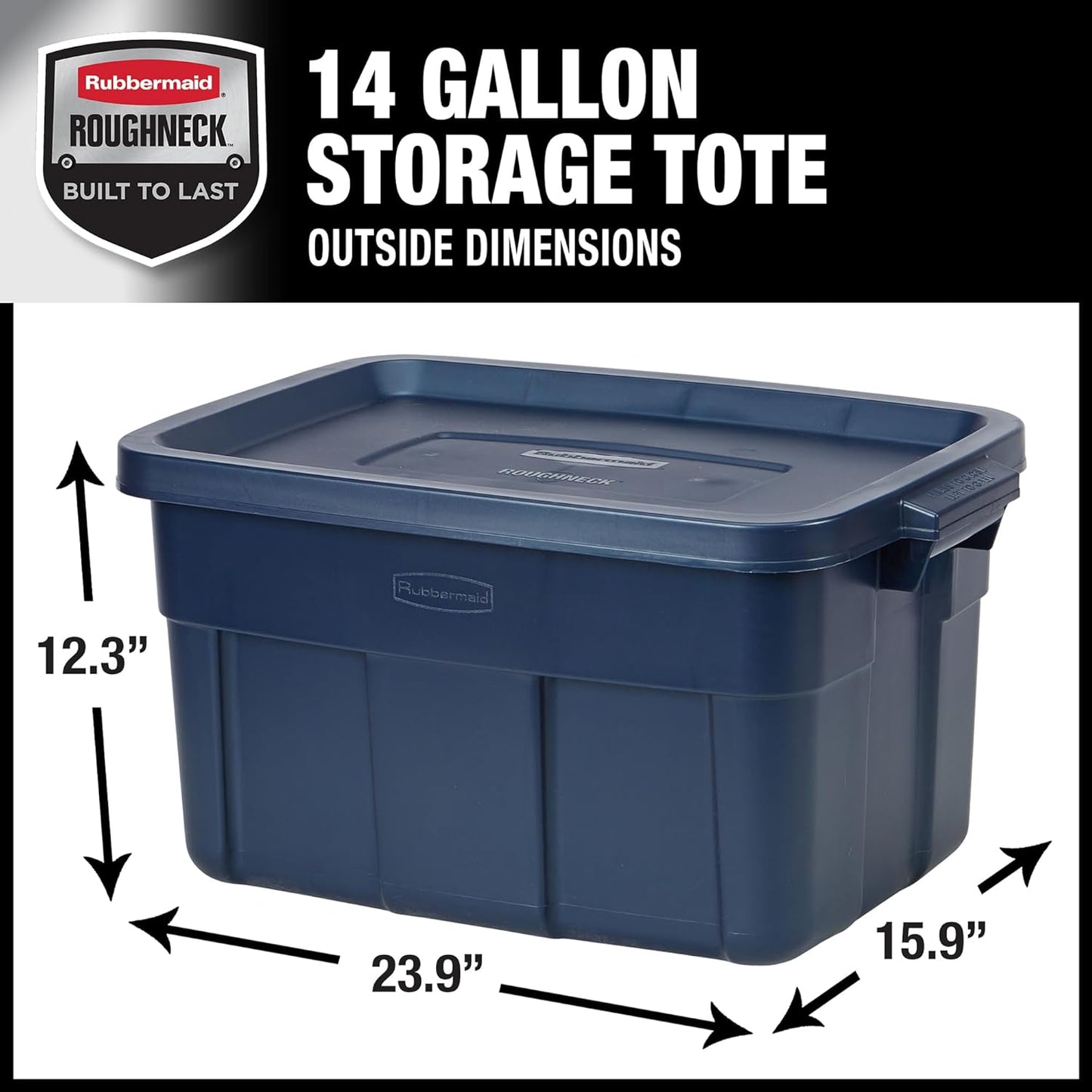 Rubbermaid Roughneck Tote - 14 Gallon Stackable Storage Bins with Lids & Handles | Dark Indigo Metallic, 6 Pack