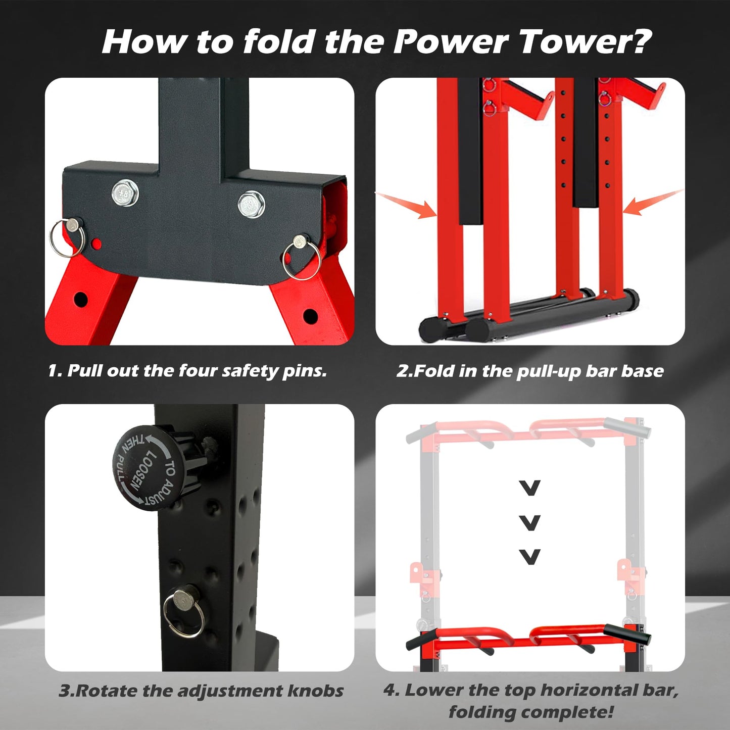 Aroha Foldable Power Tower Pull Up Bar Station, Multi-function Stable Pull Up Dip Station for Home Gym Strength Training Equipment