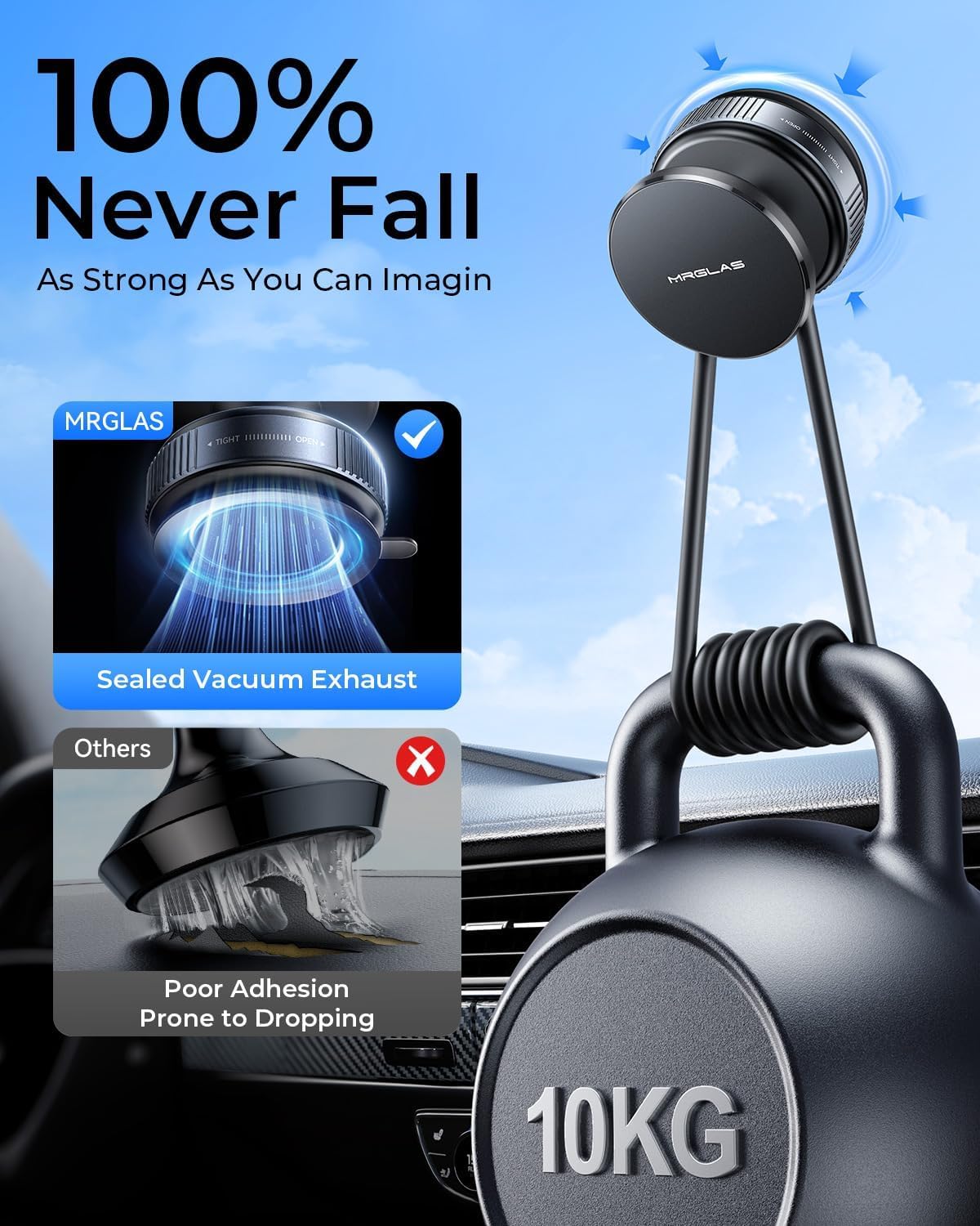 MRGLAS Upgraded 360° Adjustable Vacuum Magnetic Phone Holder Stand[Strongest Suction & Ultra Magnetic] Car Phone Mount for MagSafe Suction Cup, Compatible with Car/Gym/Mirror/Smooth Surface