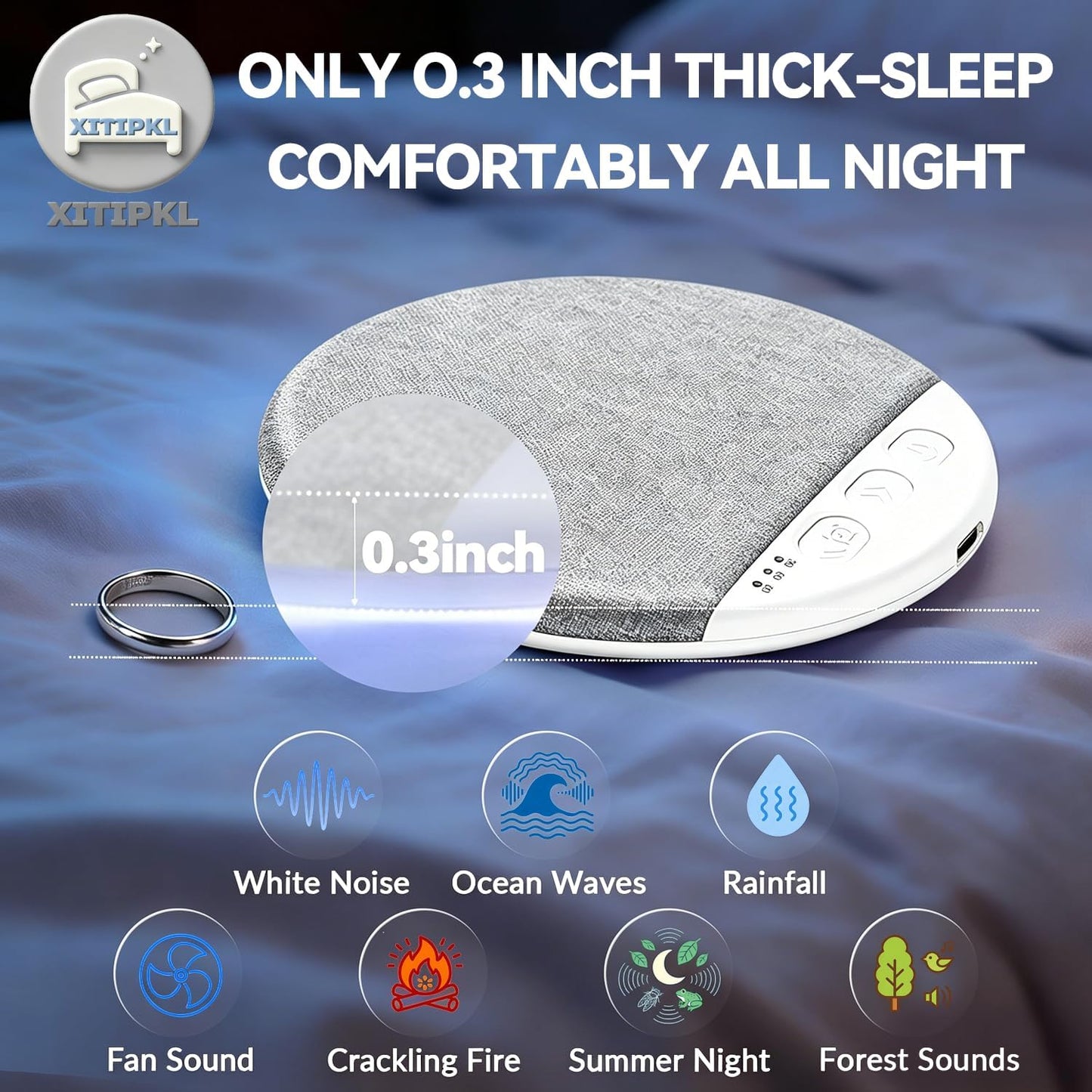 XITIPKL Bluetooth Pillow Speaker for Sleeping, Ultra-Thin Under Pillow Speaker for Side Sleepers, White Noise Sleep Aid