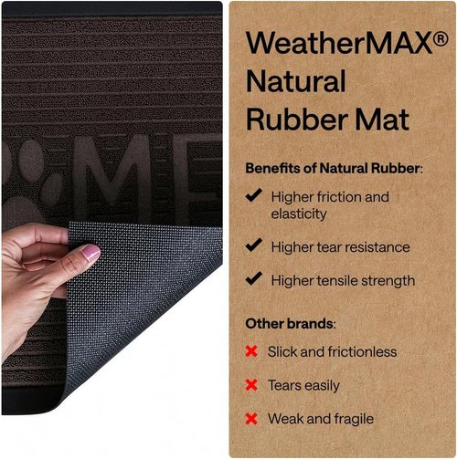 GORILLA GRIP Waterproof All-Season WeatherMAX Doormat - Natural Rubber, Stain & Fade Resistant, Espresso Color