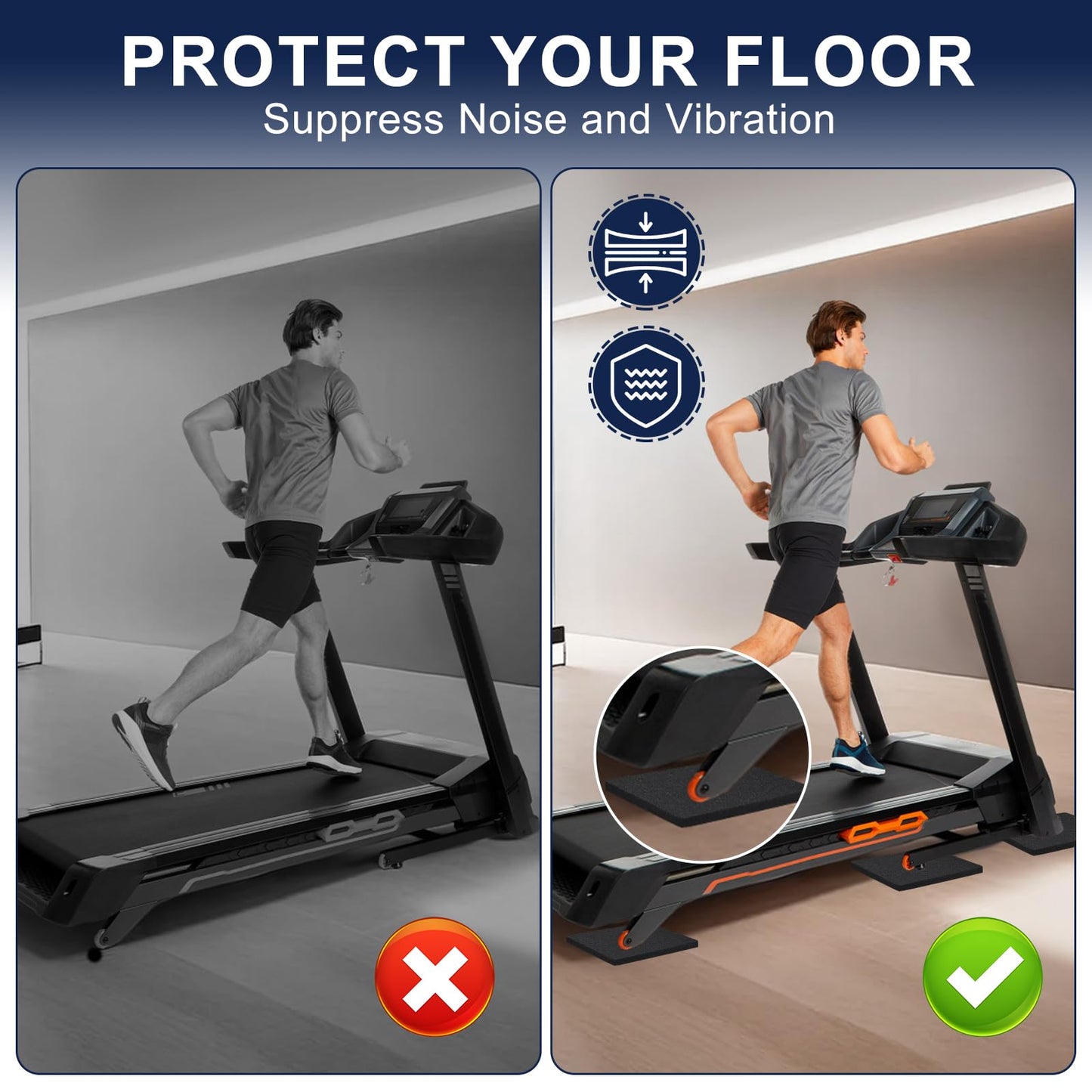 6 Pack Treadmill Mat Pads, Exercise Equipment Mat for Floor Protection, High Density Anti Vibration Pad for Treadmill, Walking Pad, Exercise Bike, Washing Machine and Floor Protection