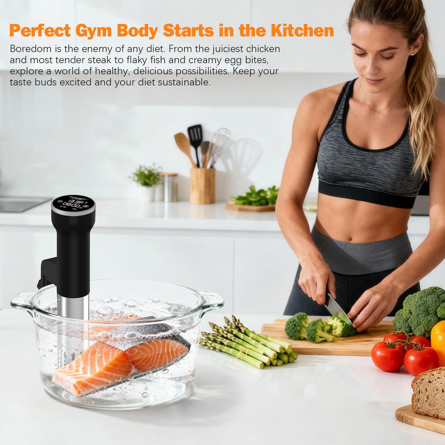 CATTLEMAN Sous Vide Machines Wi-Fi, 1000W, IPX7 Waterproof, Immersion Circulator Precise Cooker, Suvee Cooker with Accurate Temperature&Timer Touch Control, Portable, Noise-free, Fast Heating