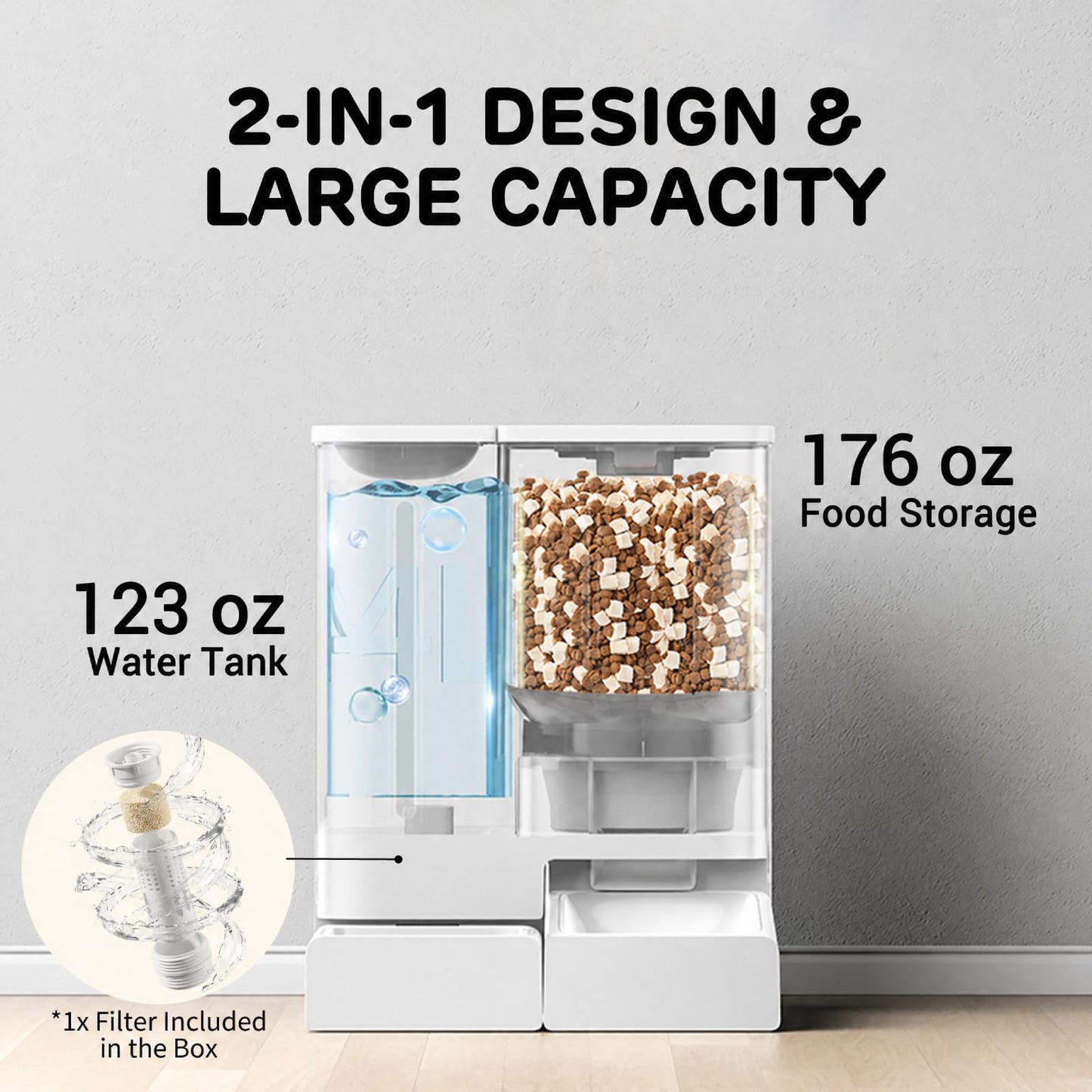 iPettie FW54 5G/2.4GHz WiFi Automatic Feeder and Waterer 2-in-1 Set for Pets, 300 oz Large Capacity for 2 Weeks, Perfect for Working Parents