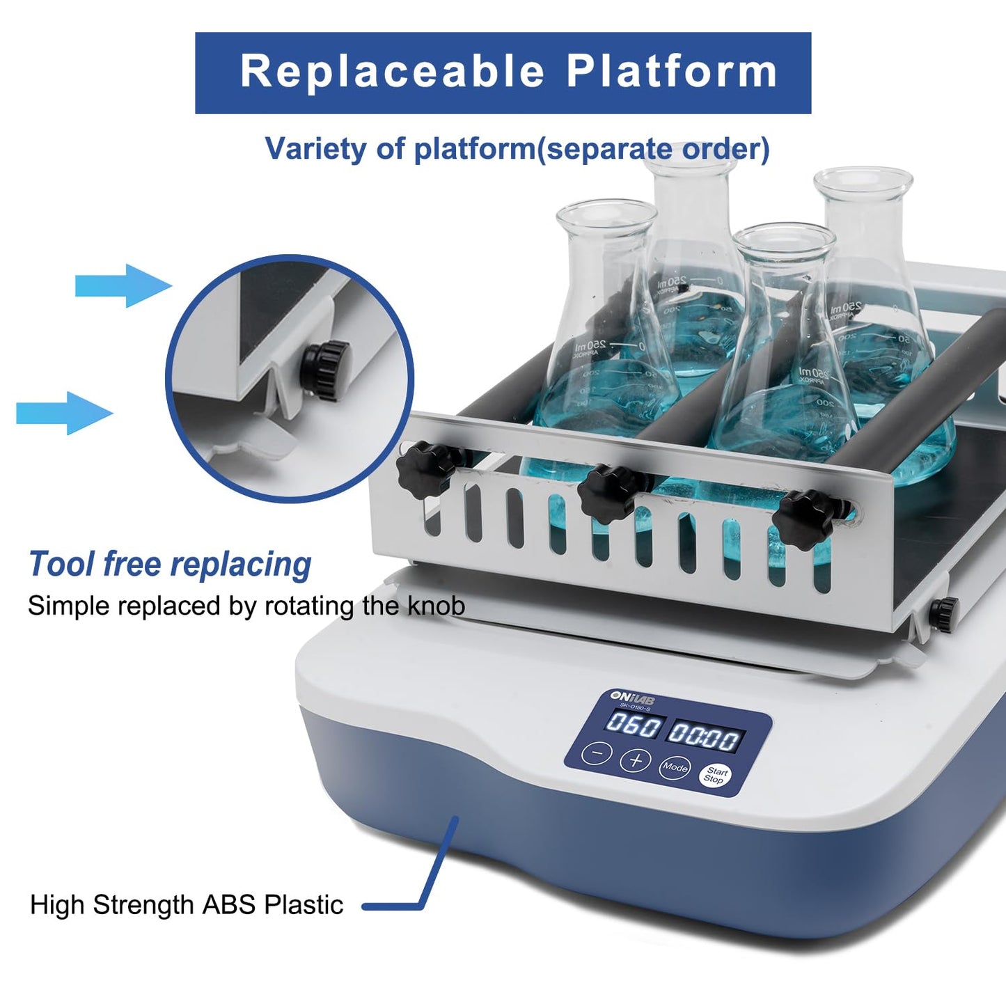 ONiLAB Digital Orbital Shaker 40-200RPM, Replaceable Workplate 9.85"x9.65" Capacity 2KGS, Orbital Rotator Shaker with Continuous Mode or Timer Mode(1min-99h59min), Labs and Classrooms