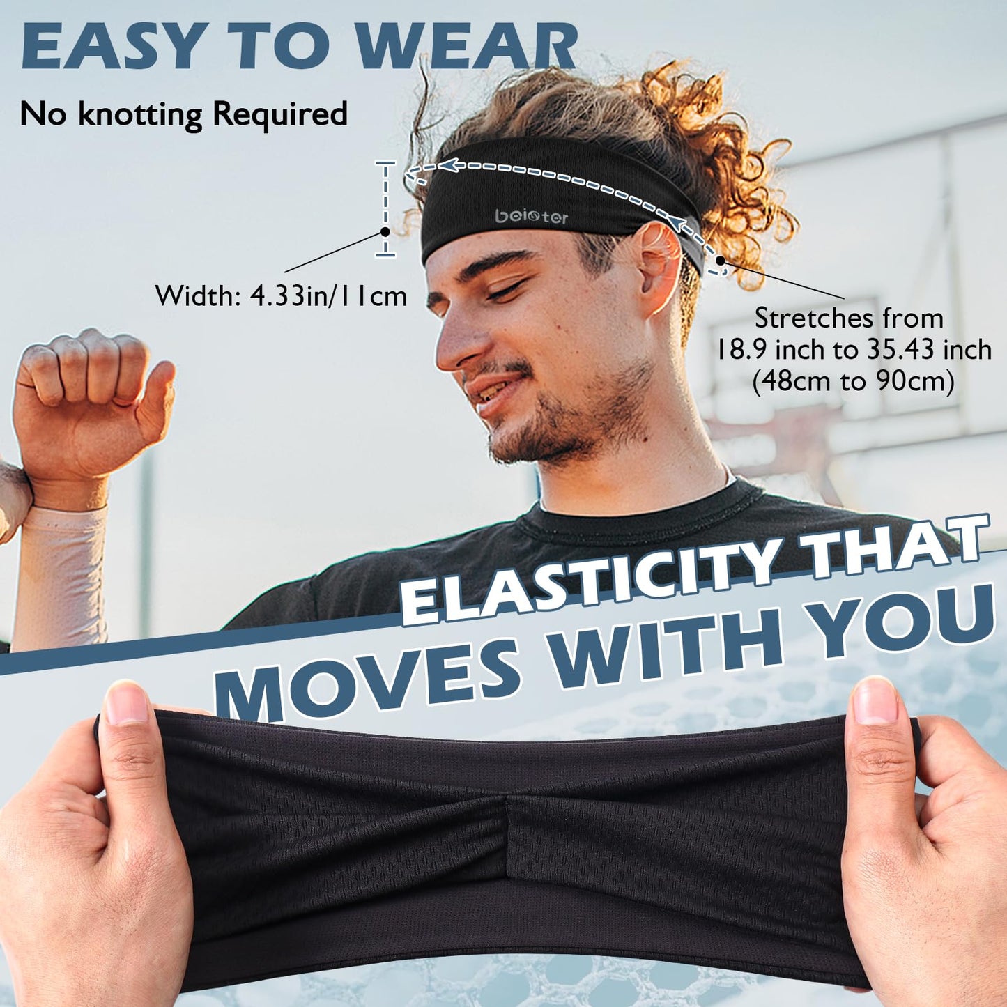 Beister Sports Headband Men & Women, Premium Sweat Wicking Workout Headband for Men, Wide Non-Slip Elastic Sweat Bands for Running, Gym Exercise, Cycling, Yoga, Soccer, Football, Basketball