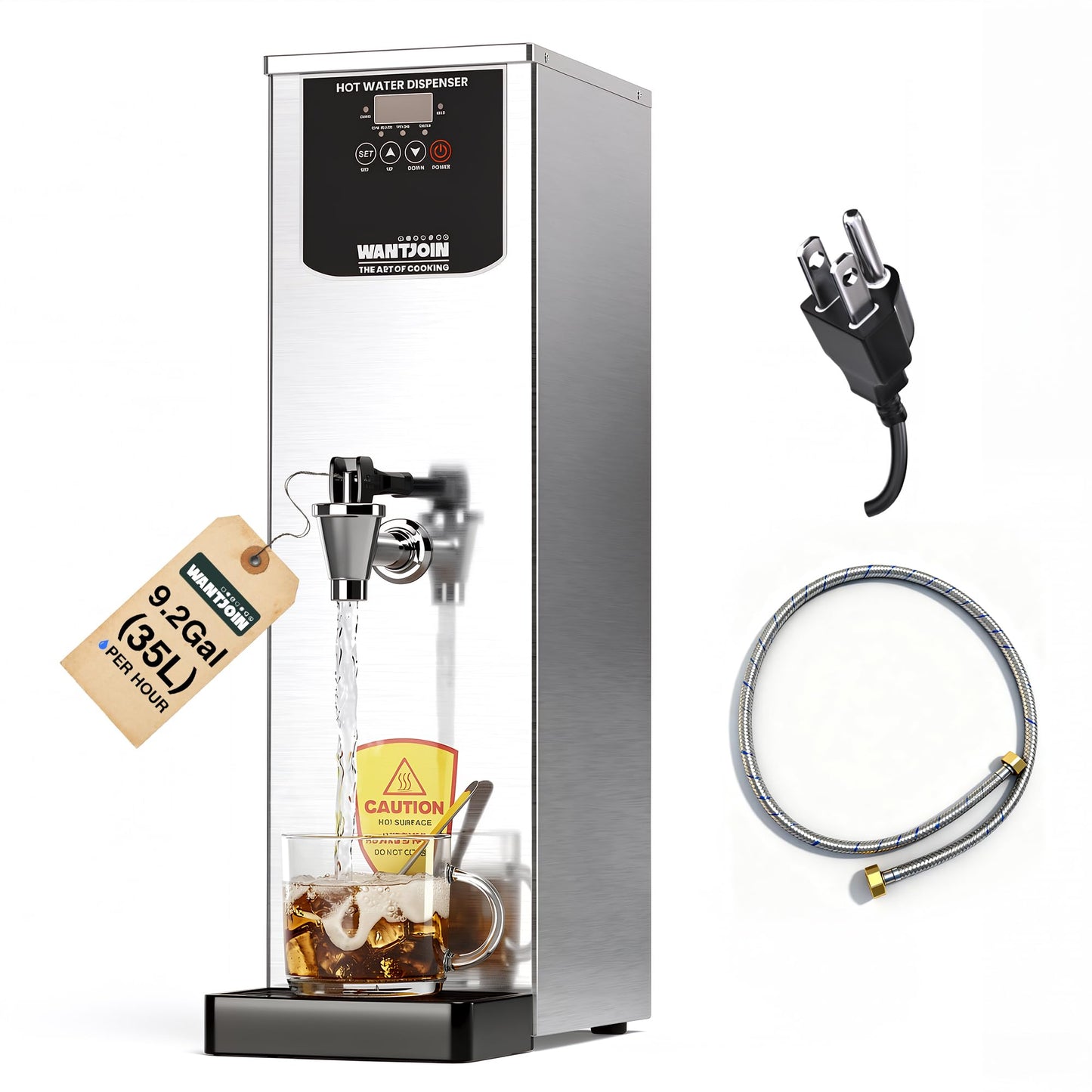 WantJoin Hot Water Dispenser - Commercial Water Boiler 35L(9.2 GAL)/H Step-Heating Adjustable Temperature Control 32°F - 212°F for Coffee Boba Tea Shop Office, Silver