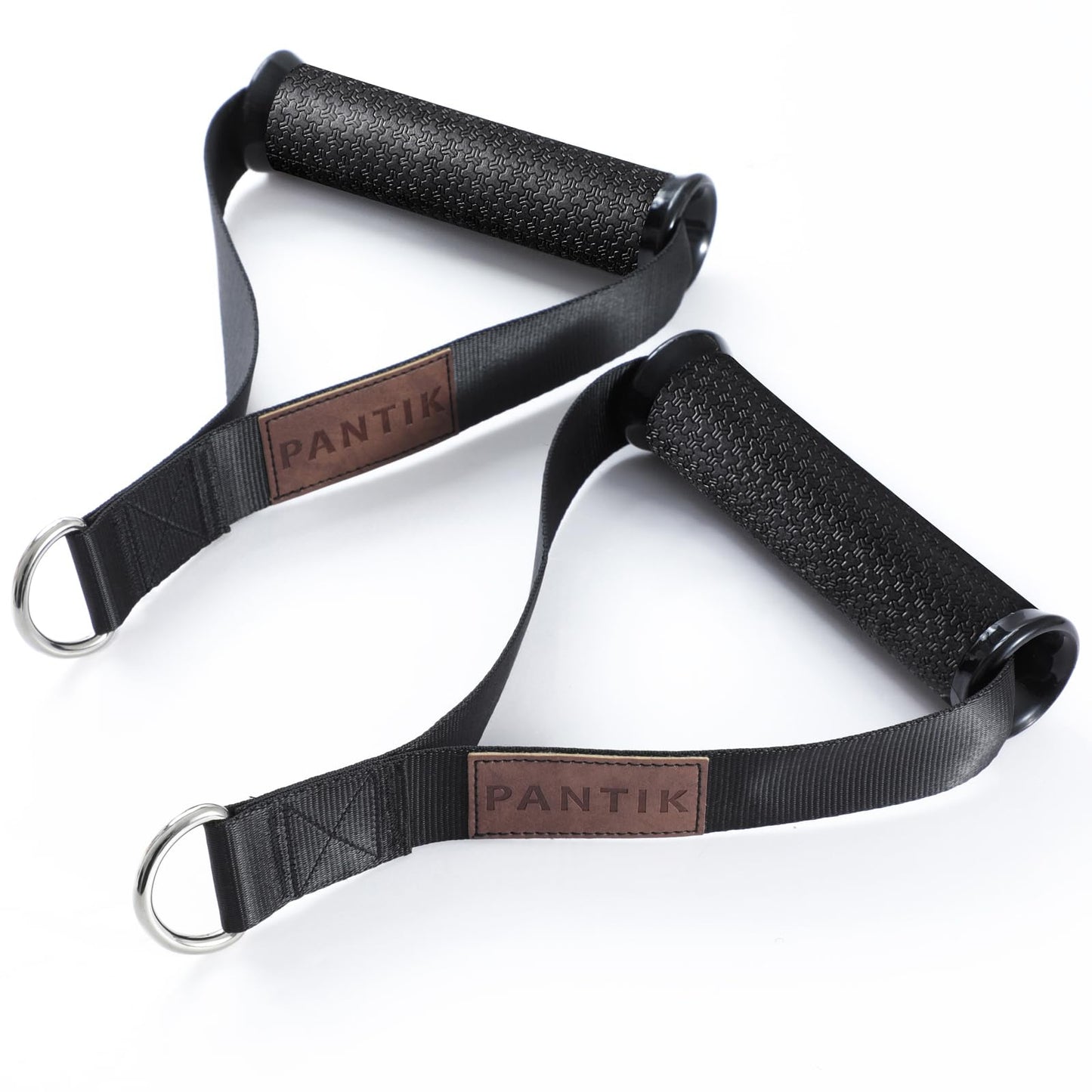 PANTIK Heavy Duty Exercise Handles Gym Cable Machine Attachments Durable D Rings Handles Resistance Bands Handles Stirrup Handle Fitness Grip Nylon Strap Solid ABS Cores with Carabiners Set of 2