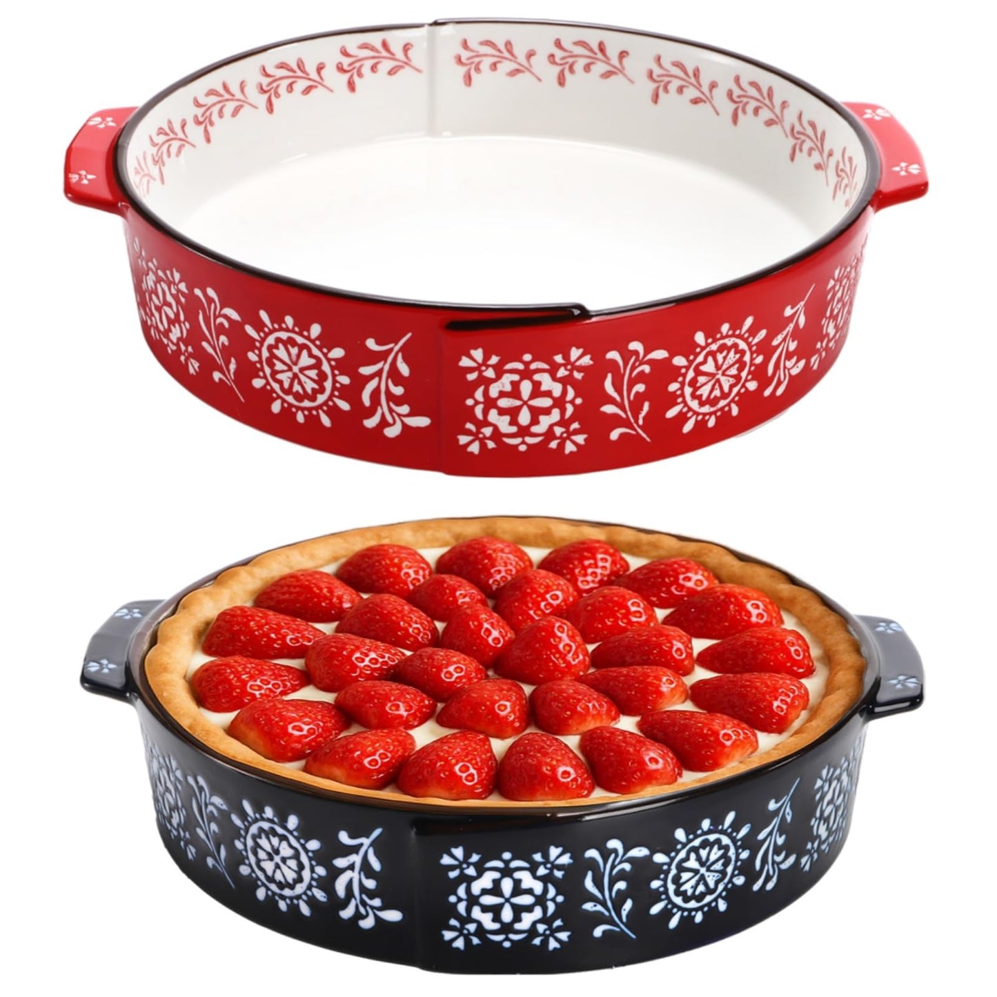 Covzoe 2 Pack Ceramic Baking Dish, 9 Inch Non-Stick Pie Pan with Double Handle, 44 Oz Deep Round Pie Plate Bakeware for Apple Pies, Quiche, Thanksgiving, Housewarming Gift