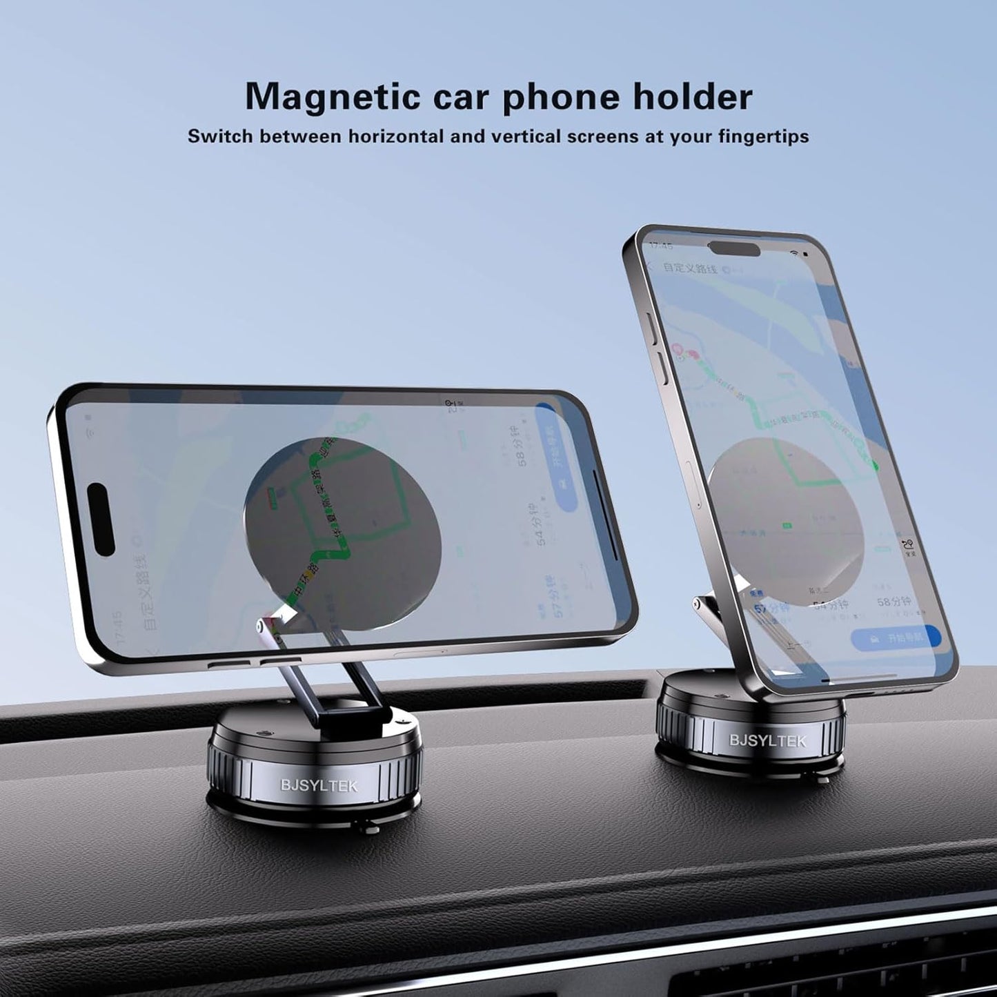 BJSYLTEK 16/15 S24 360 Magnetic Car Phone Mount for iPhone Pro Max/Samsung - Ultra-Strong Vacuum Suction, No Residue