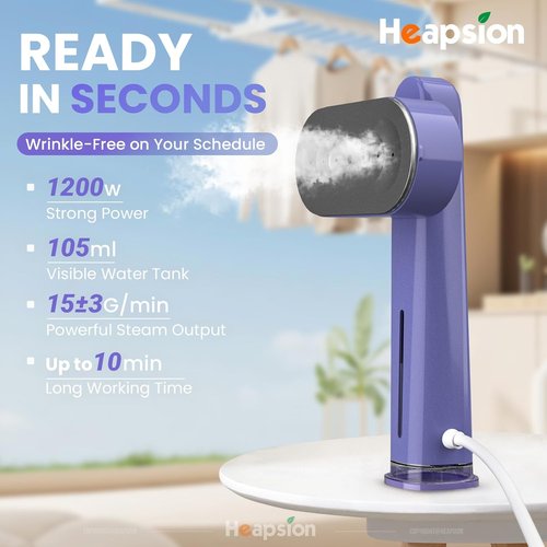 Heapsion Portable 2-in-1 Garment Steamer & Iron - 1200W Fast Heat-Up, Lightweight, Self-Cleaning, 90° Rotating Head