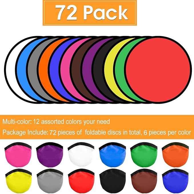 Mototo 72 Pieces Foldable Flying Disc Fans with Bag Folding Pocket Toy Set for Kids Fun Birthday Party Favors Summer Outdoor Activity Game Halloween Christmas