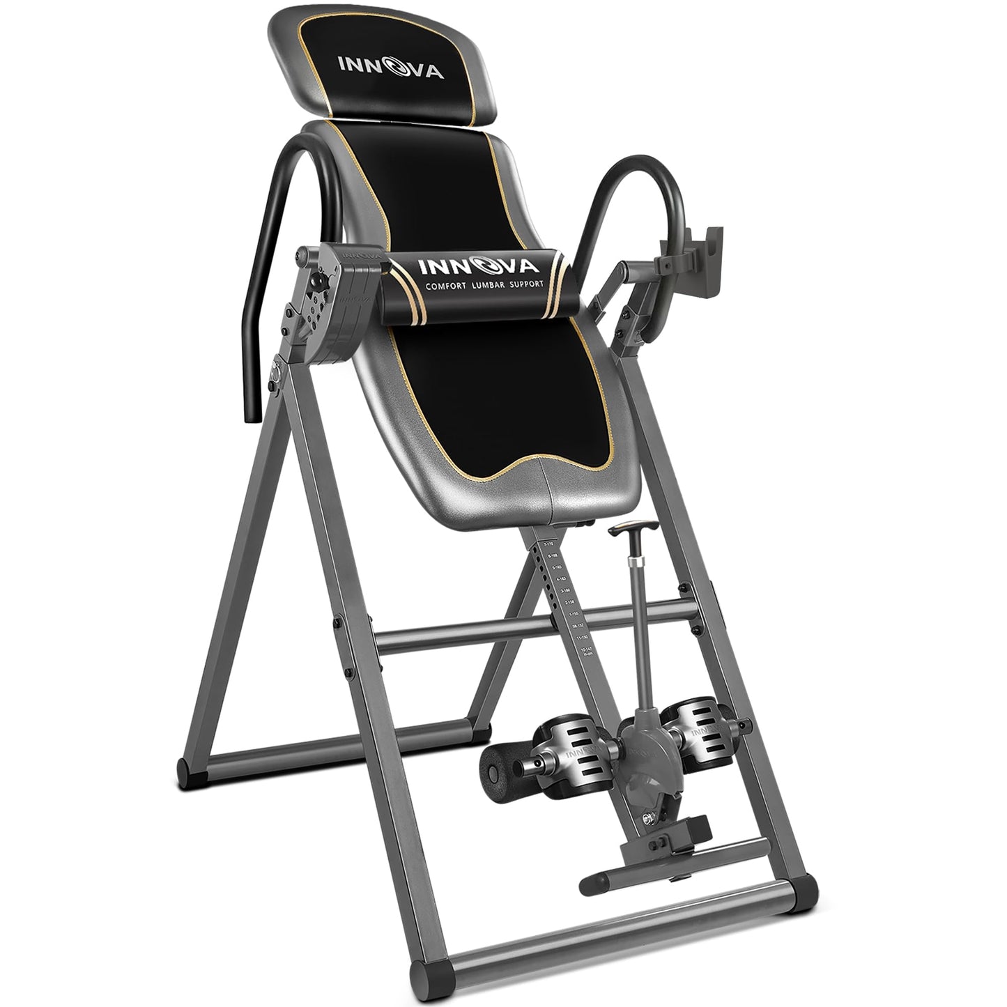 Innova Health and Fitness Inversion Table with Adjustable Headrest, Reversible Ankle Holders, and 300 lb Weight Capacity - Premium A