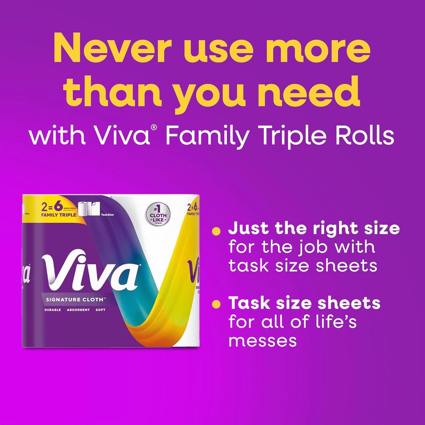 Viva Signature Cloth Paper Towels - Task Size, 2 Family Triple Rolls, 141 Sheets Each
