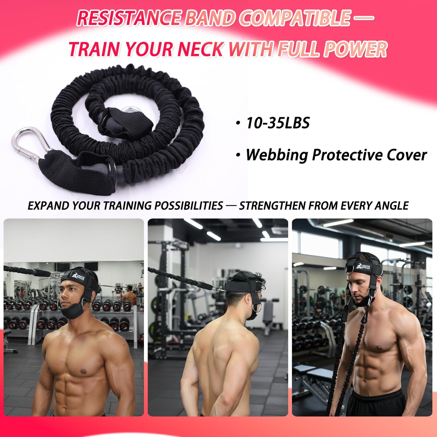 Adjustable Neck Harness with Pulley System & Resistance Bands – Multi-Directional Neck Weight Lifting Training for Strength, Stability & Posture – Padded Head Strap for Athletes & Fitness