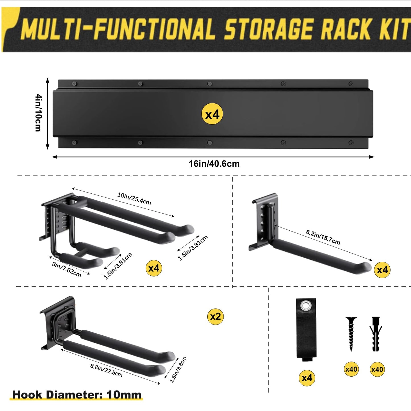 SAMRELAX 64'' Garage Tool Organizer Wall Mount, 18 PCS Adjustable Garden Tool Hanger Rack, Garage Hooks Heavy Duty, Shovel Holder Wall Mount, Storage Hooks for Hanging in Garage