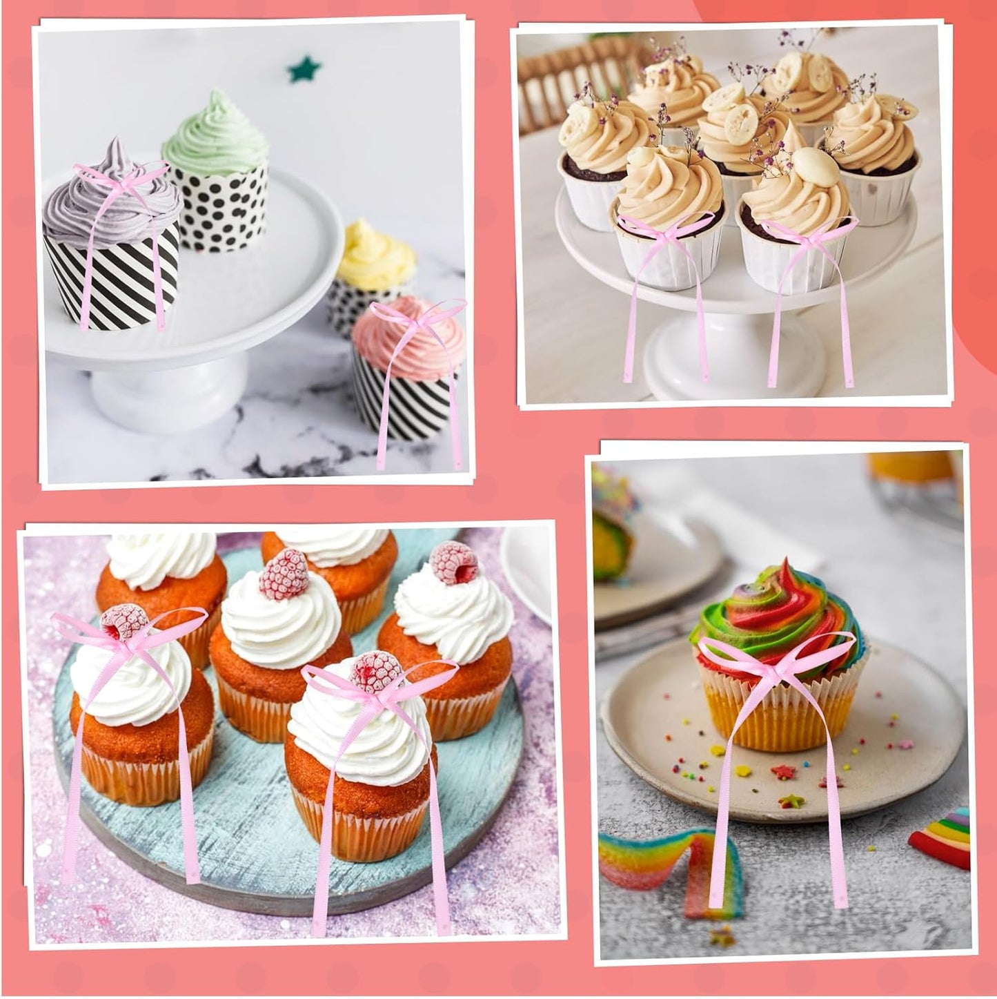 Skiennix 30Pcs Bow Cake Toppers - Coquette Themed Pink Bow Cupcake Decorations for Birthdays & Weddings