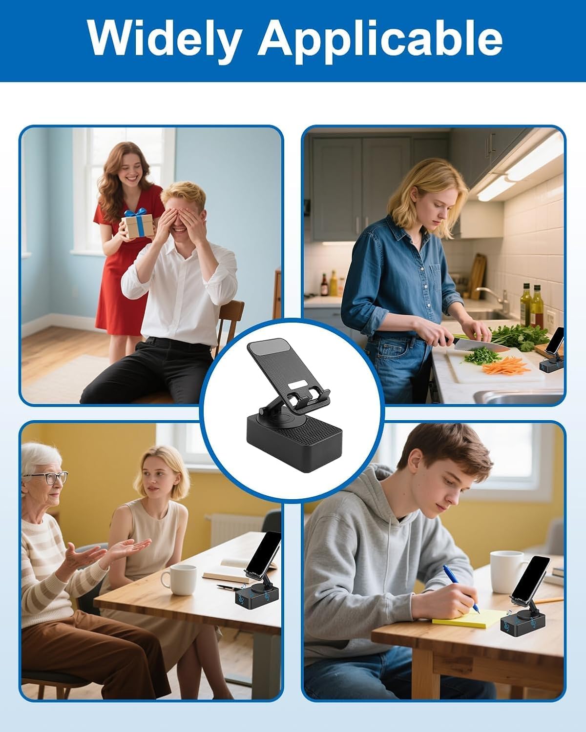 YUEWEESER 3-in-1 360 Cell Phone Stand Foldable with Induction Speaker & Atmosphere Light, Rotation Audio Dock