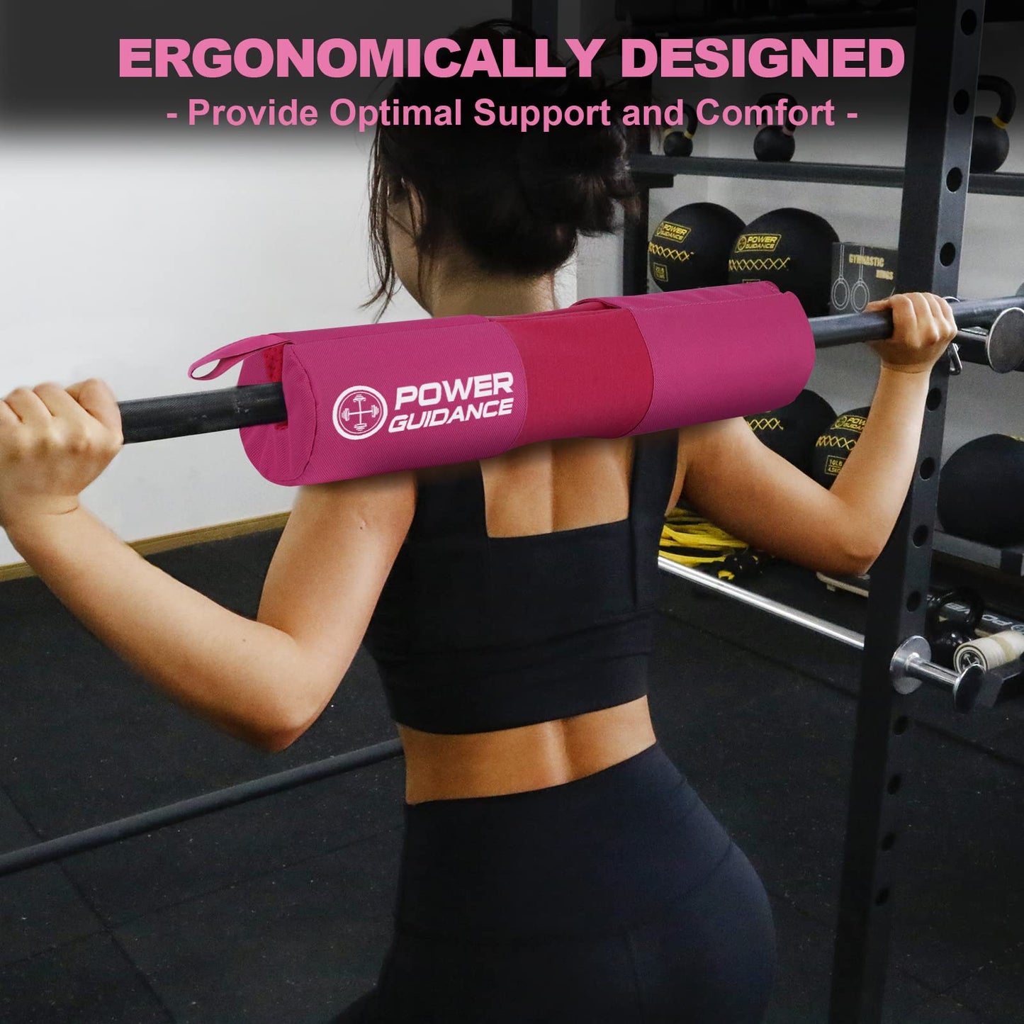 POWER GUIDANCE Barbell Squat Pad - Neck & Shoulder Protective Pad Anti-Skid Points for Squats, Lunges, Hip Thrusts, Weightlifting - Fit Standard and Olympic Bars, Pink
