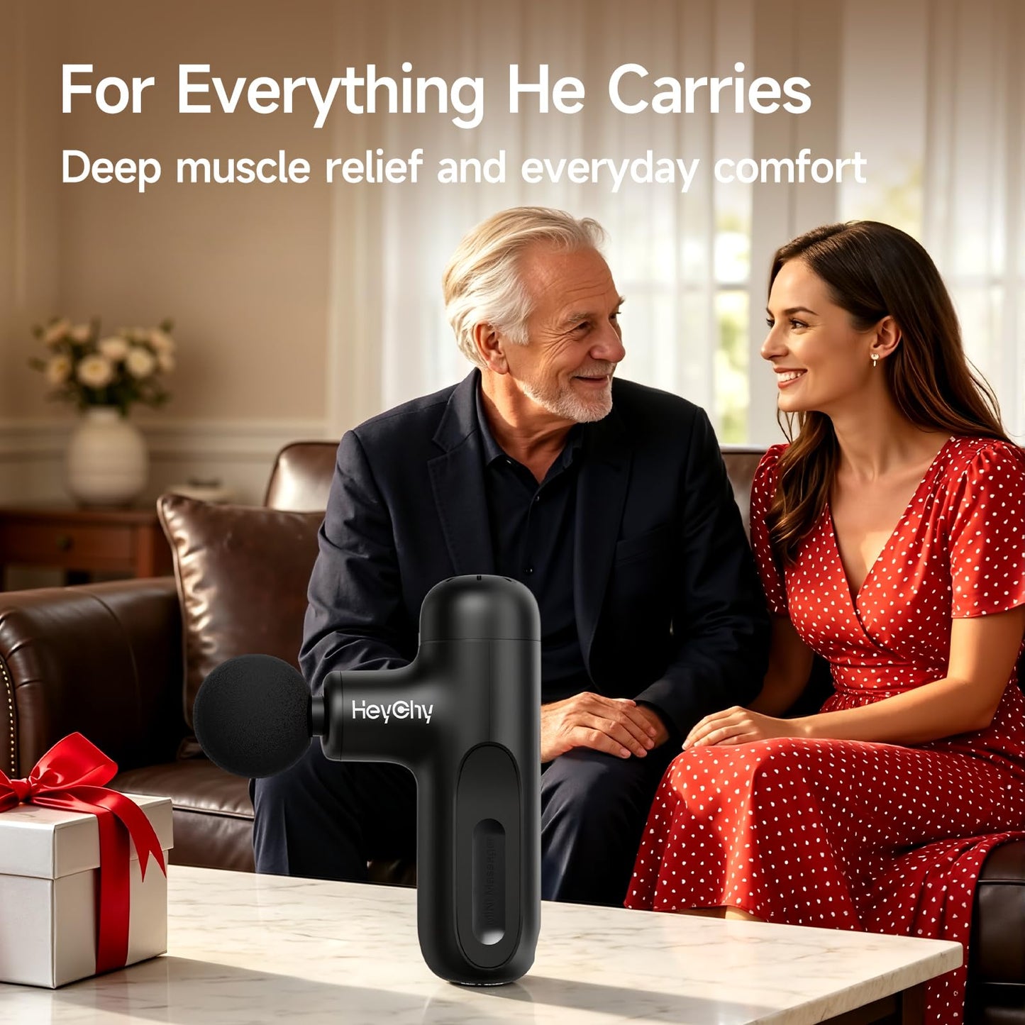 HEYCHY Super Mini Massage Gun Deep Tissue, Handheld Muscle Massager with 4 Heads, Percussion Travel Size Massager Gun FSA Eligible for Men Women Back Relief, Quiet for Home, Gym, Office, HSA, Black