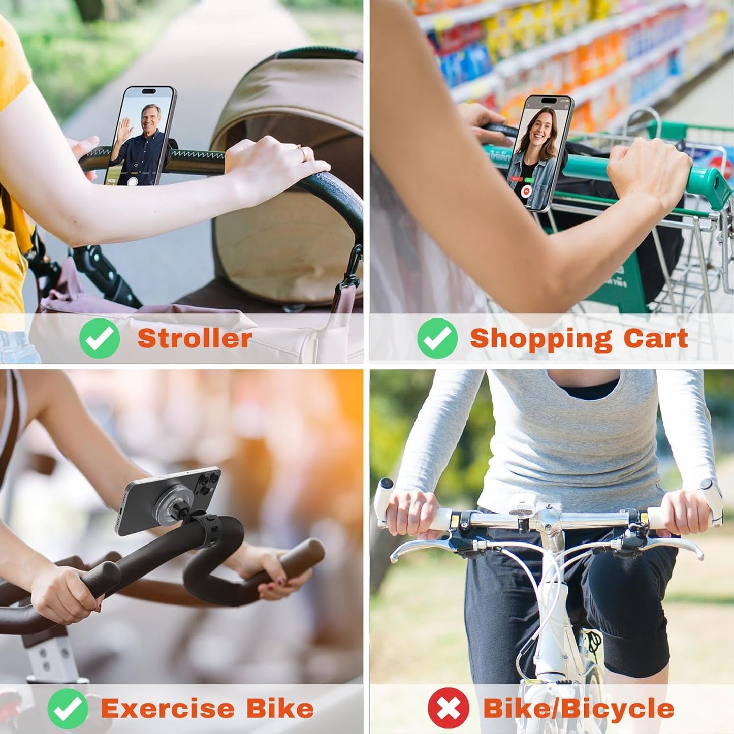 A2C Phone Holder for Peloton Bike, Stroller Phone Holder with Strong Magnets, Adjustable Strap Phone Mount for Shopping