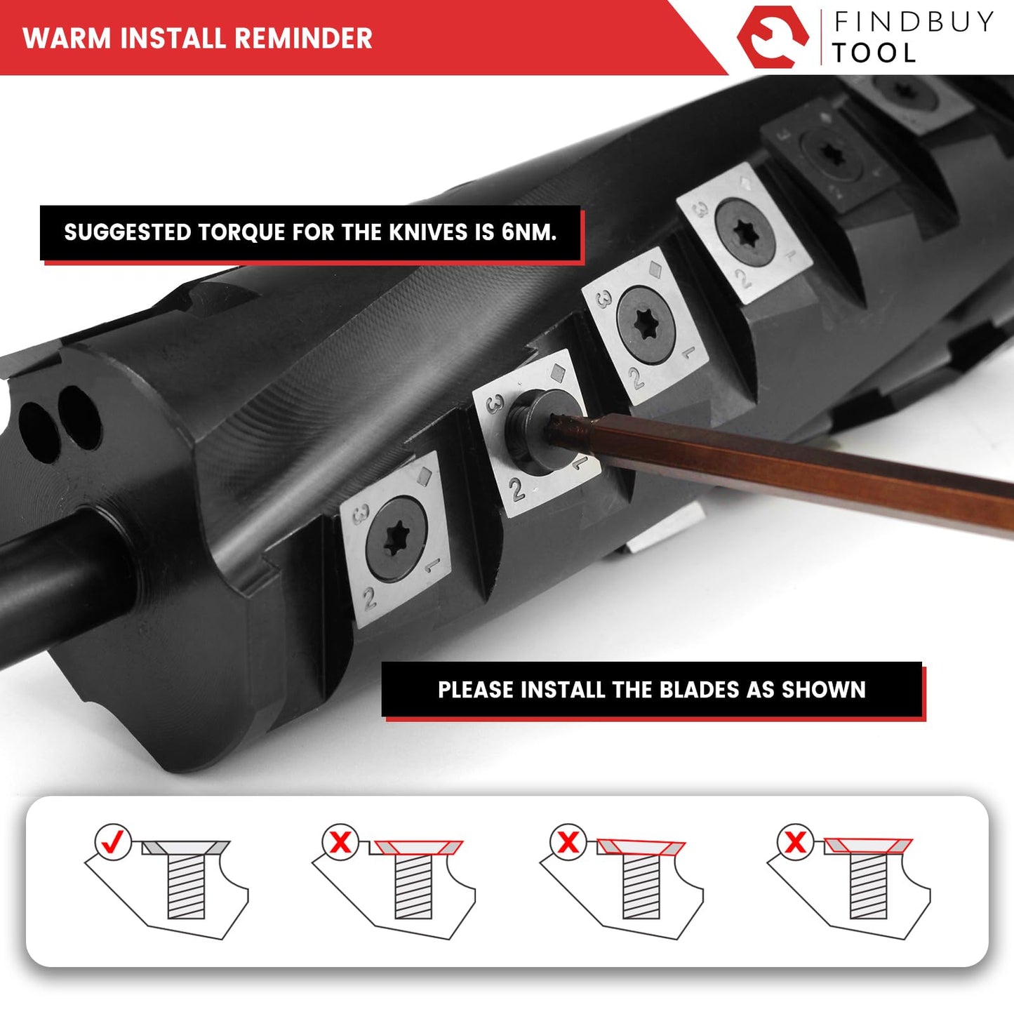 FINDBUYTOOL Helical Cutterhead for Porter Cable PC160JT 6" Benchtop Jointer with Carbide Insert Knives, 40X Longer Life, 50% Less Noise for Woodworking, Furniture Making, DIY & Professional Use