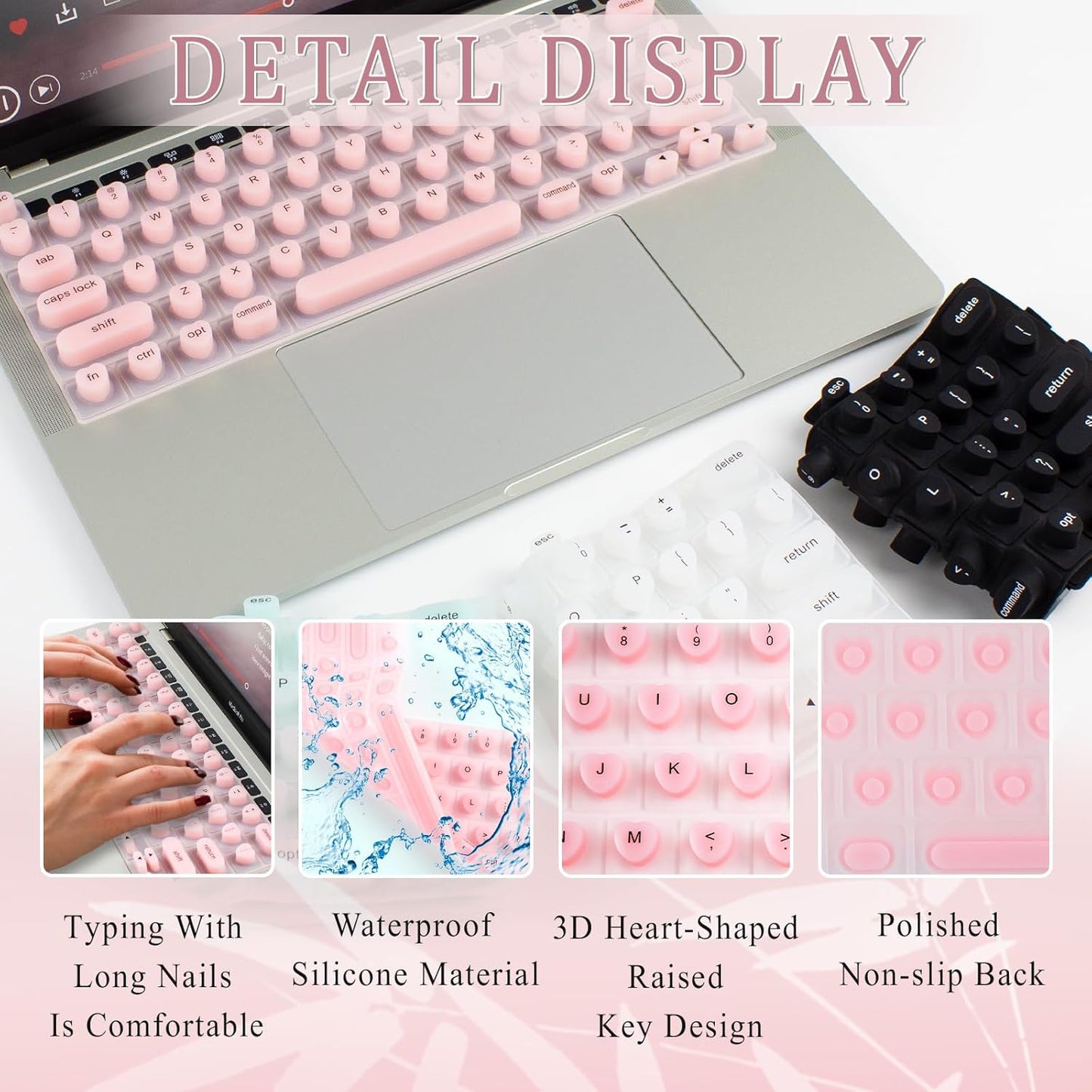 Luxe Louise 13"/14"/15"/16" 2020-2025 Keyboard Cover for Long Nails, Acrylic Gel Nails - Silicone Keyboard Protector