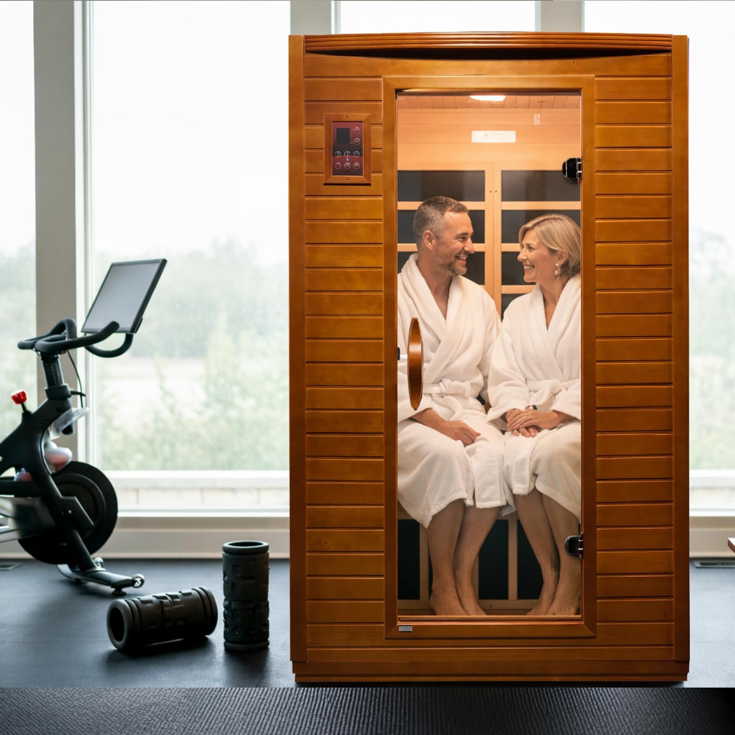 DYNAMIC SAUNAS Andora 2-Person Low EMF FAR Infrared Sauna with Red Light Therapy - Personal Indoor Dry Heat Wooden Sauna with Bluetooth Speakers for Home & Gym - Made from Canadian Hemlock Wood