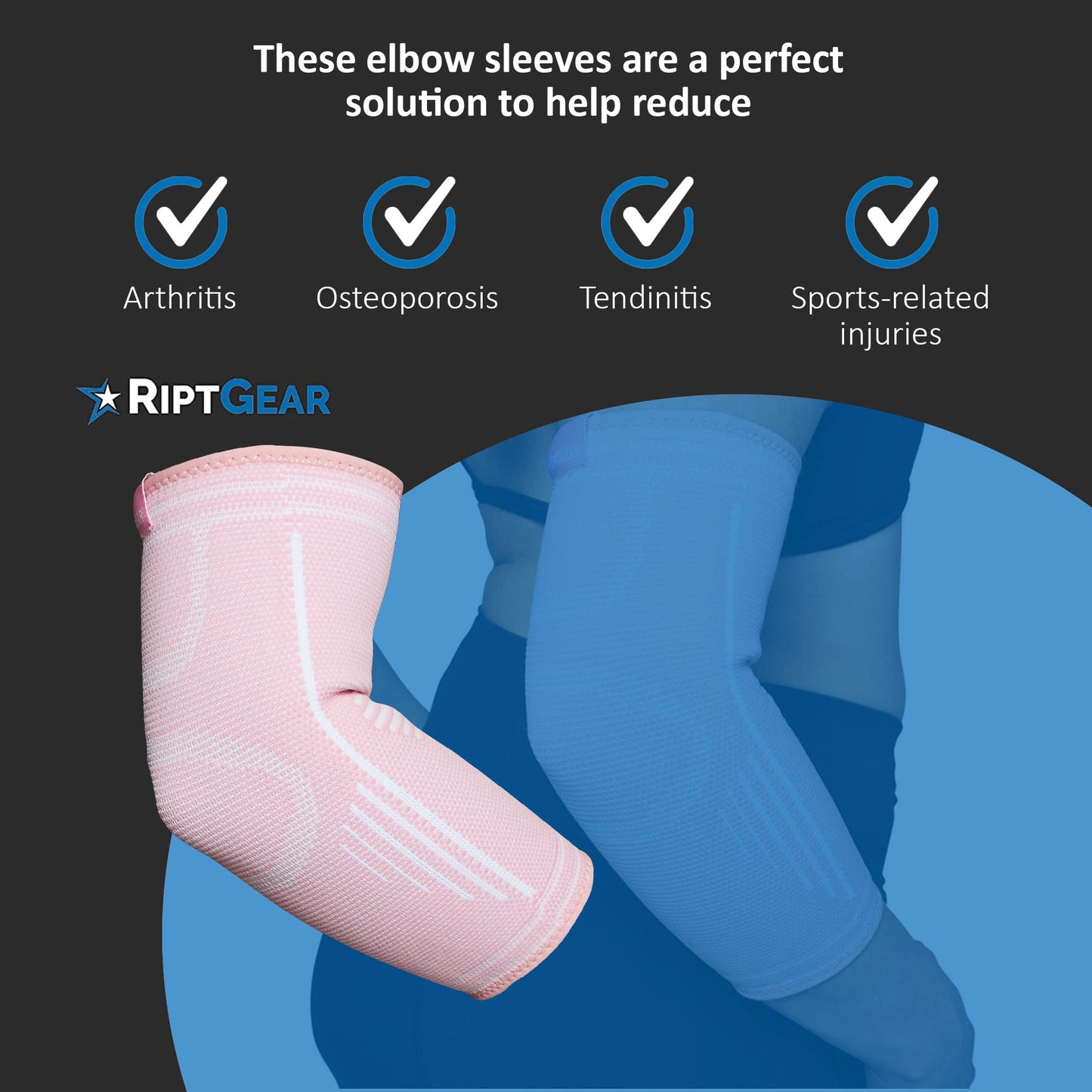 RiptGear Elbow Compression Sleeve - Elbow Brace for Men and Women - Elbow Sleeve for Tendonitis, Tennis Elbow, Golfers Elbow, Bursitis, Elbow Support Treatment for Joint Pain (Medium, Pink (1 Pack))
