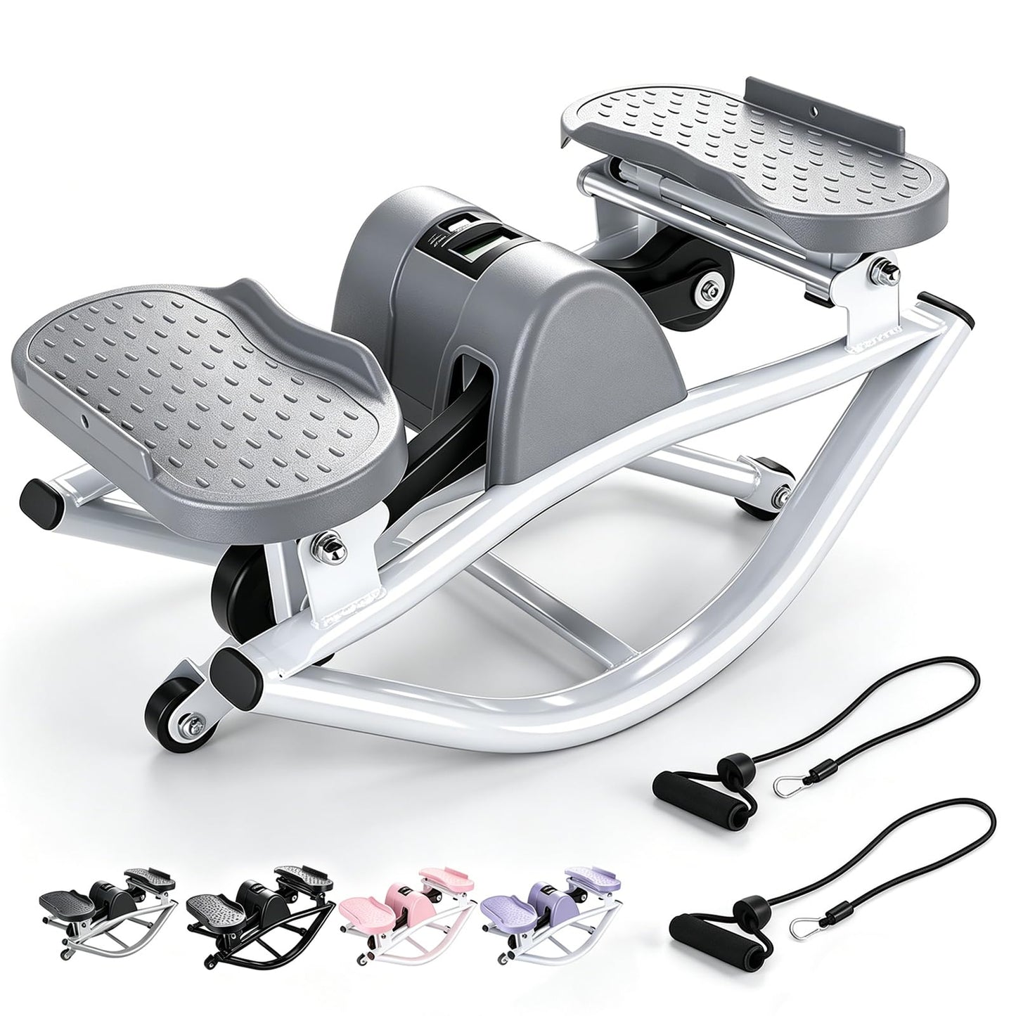 Rock Stepper with Resistance Bands - Ultra-Quiet Hydraulic Lateral Stepper, Fully Assembled Side to Side Step Rocker for Home Office, 250LBS Capacity