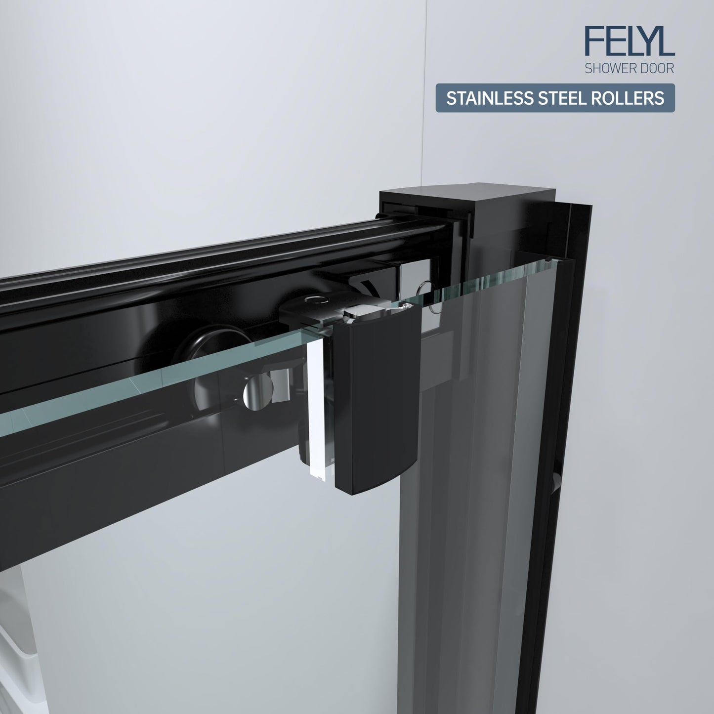 FELYL Black Grid Sliding Shower Door 43-48" W x 72" H, Matte Black, Single Sliding Door, Framed, 1/4" (6mm) SGCC Tempered Glass, Reversible Installation