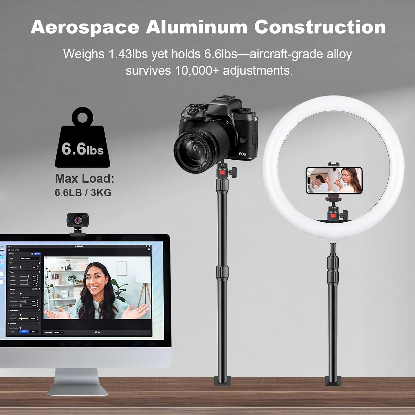 Mechrig 360 1/4" (811002) Camera Desk Mount Table Stand with Ball Head, Table Light Stand with Screw & C Clamp, Webcam