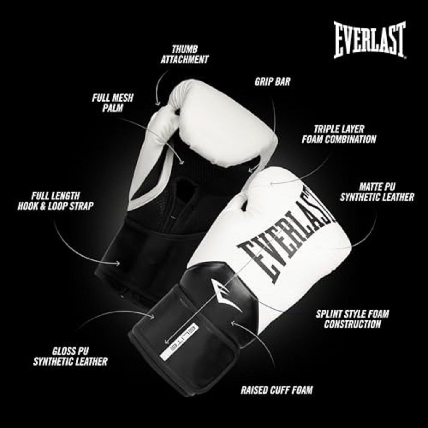 Everlast Elite 2 Boxing Gloves | Pro Training & Heavy Bag Gloves | Men & Women | Ventilated Palm | Multi-Layer Protection | Black/Gold, 16 oz