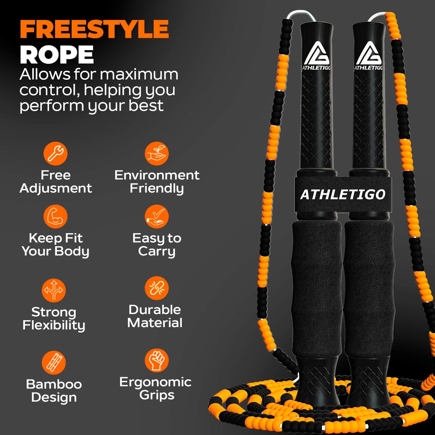 Beaded Jump Rope Adult – Adjustable Jump Rope for Adults for Fitness, Workout & Freestyle Training – Durable Beaded Rope with Non-Slip Handles
