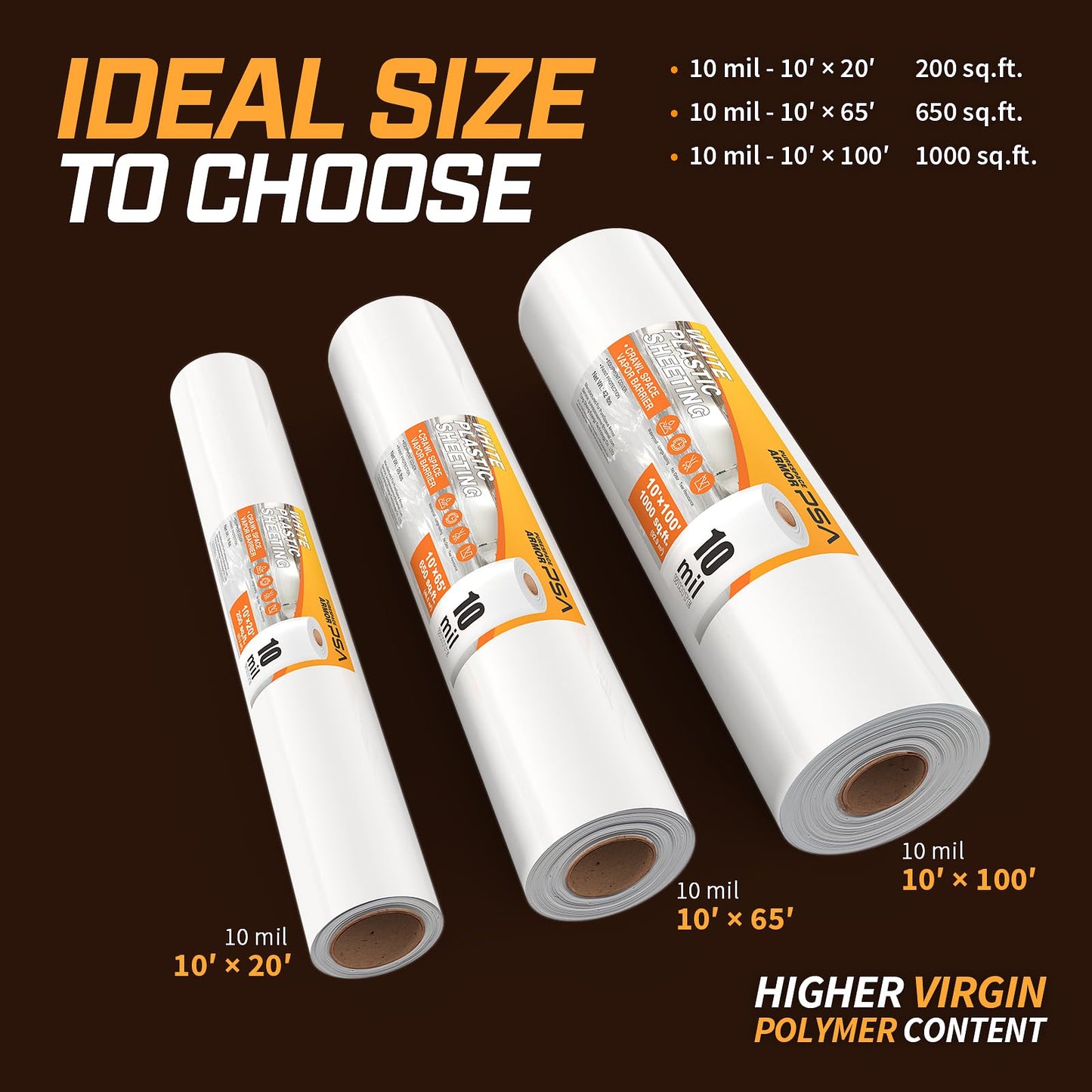 Crawl Space Vapor Barrier, 10mil Film, 10'x65', White Plastic Sheeting - Thick Plastic Sheeting, Heavy Duty Polyethylene Film, Drop Cloth Vapor Barrier Covering for Crawl Space, Garden, Basement
