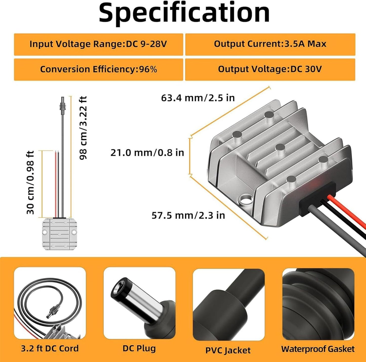 Zeizafa 30V 3.5A 12V 24V Small Electric Converter Input Overcurrent Defense Designs Aluminum for Mobile Power Systems