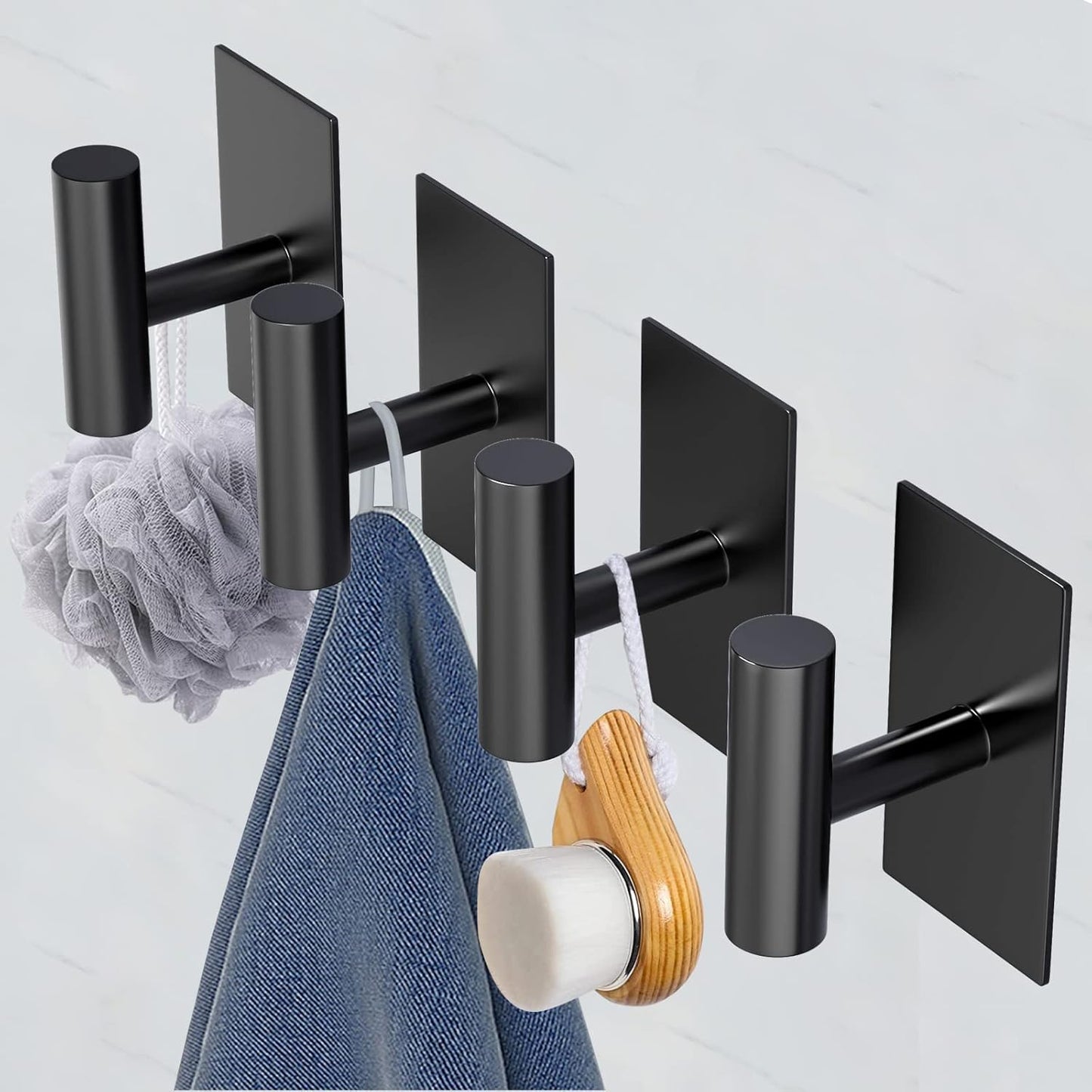 VAEHOLD Wall Towel Hooks - Heavy Duty Waterproof Sticky Holders for Coats & Clothes | Black, 2 Pack