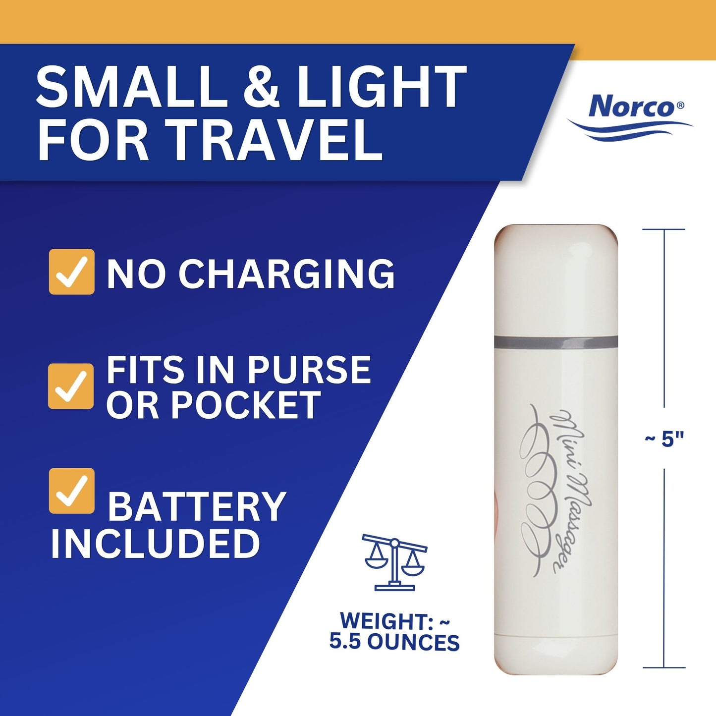 Norco Mini Massager – Portable Massage Gun for Scar Tissue Break Up, Massage, Hand, Finger, and Muscle Relief with 3 Silicone Attachments | NC70209