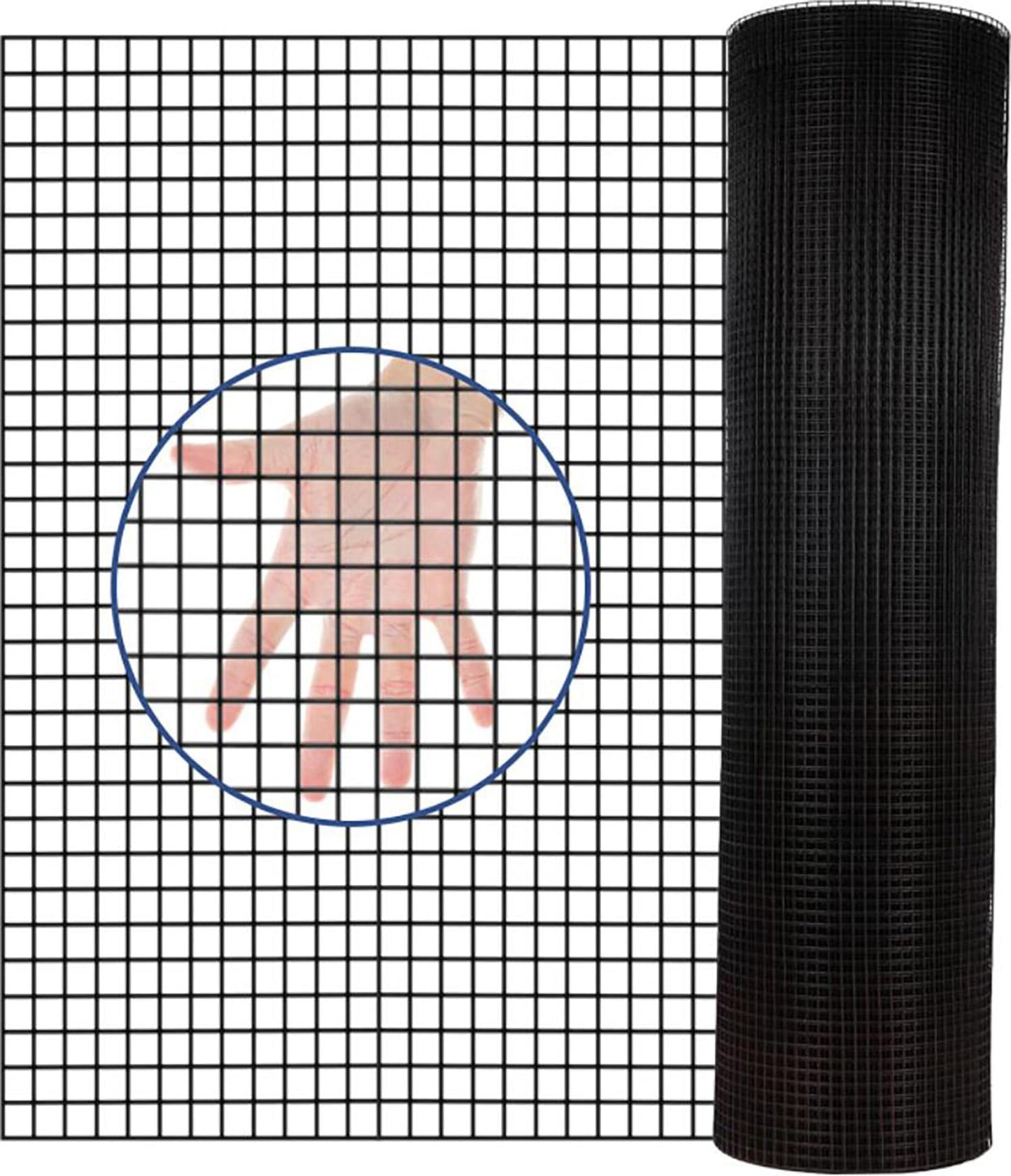 Gareinwuds Black Vinyl Coated Hardware Cloth for Chicken Wire Fencing-1/4in Mesh AWG 21 Gauge 24in x 50ft Galvanized Welded Wire Mesh Roll-Poultry Cage, Rabbit Protection, Snake Proof, DIY Projects